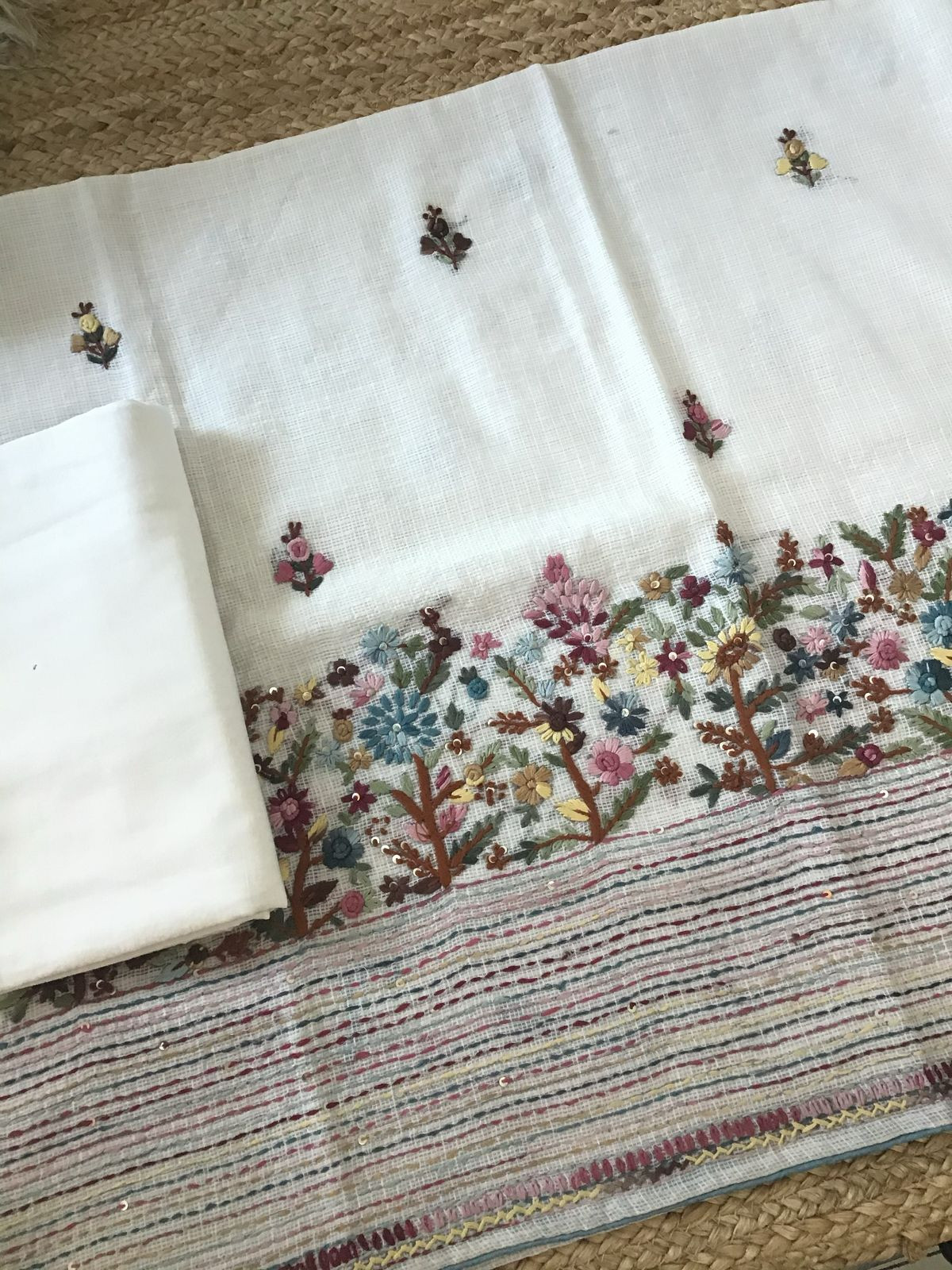 Soft Kota Silk Embroidered Suit - Offwhite