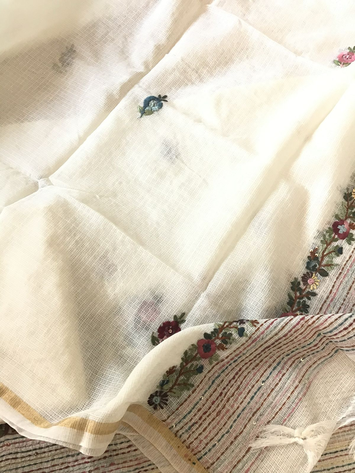 Soft Kota Silk Embroidered Suit - Offwhite