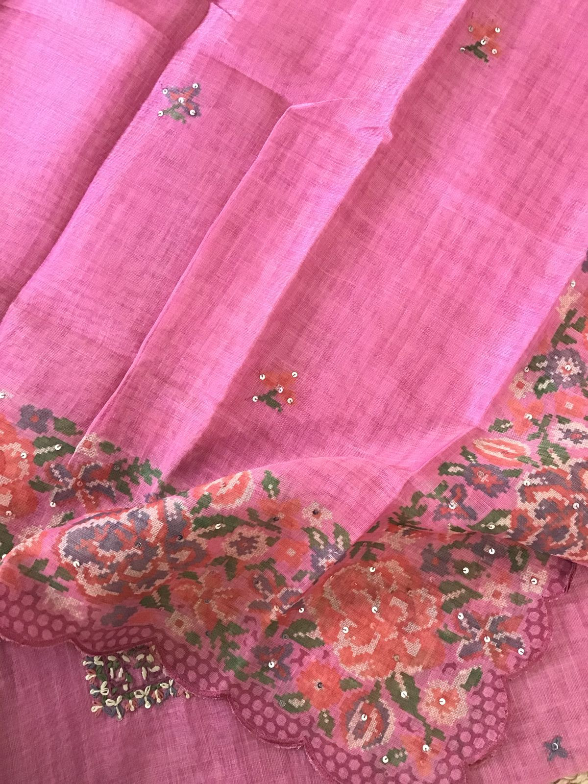 Soft Tissue Slub Cotton Printed Embroidered Suit - Pink