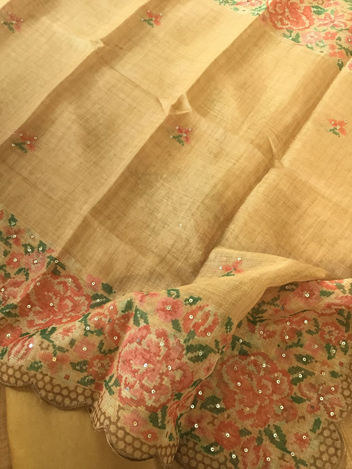 Soft Tissue Slub Cotton Printed Embroidered Suit - Yellow