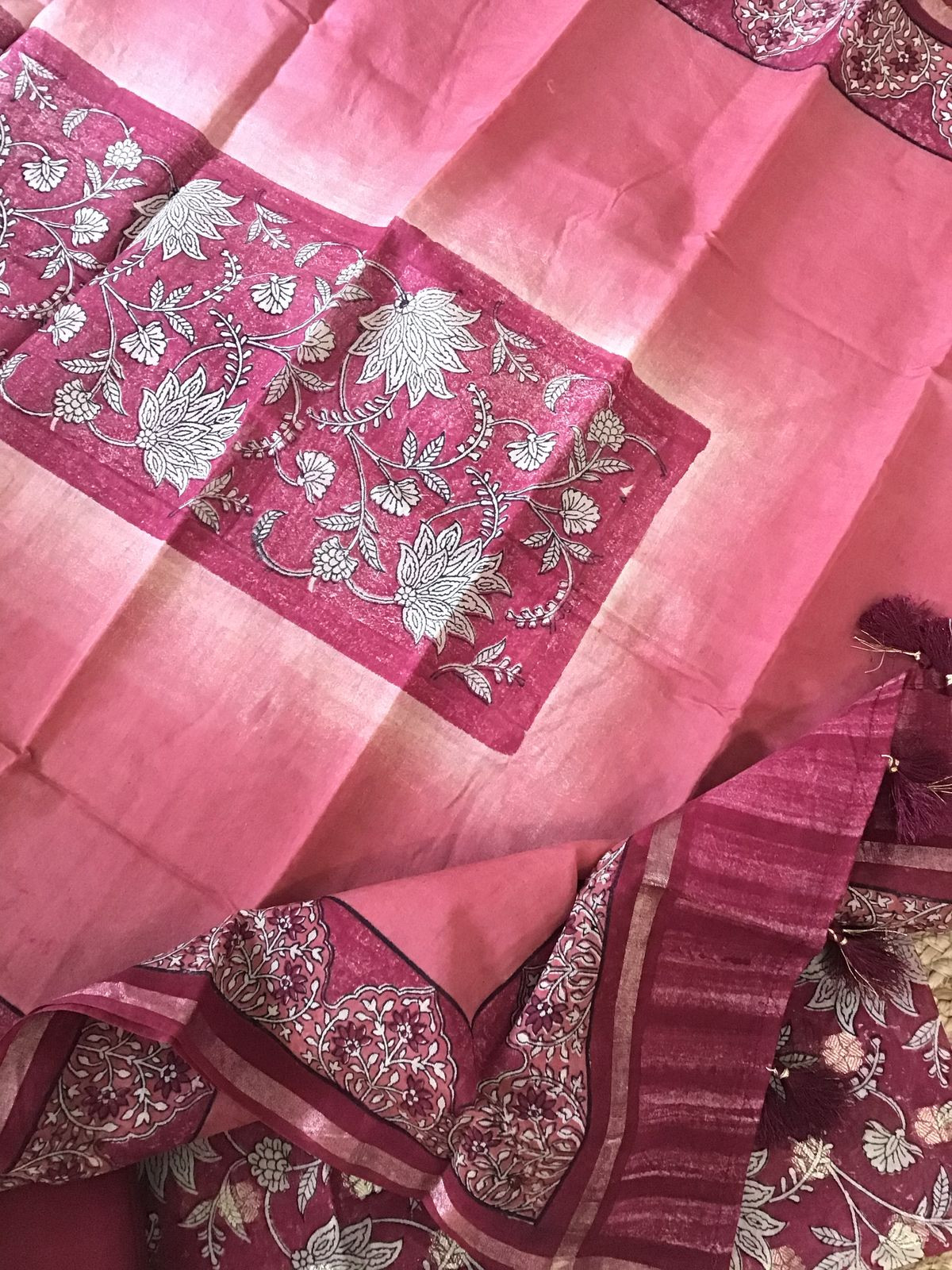 Pure Chanderi Printed Banarasi Weaved Suit - Pink