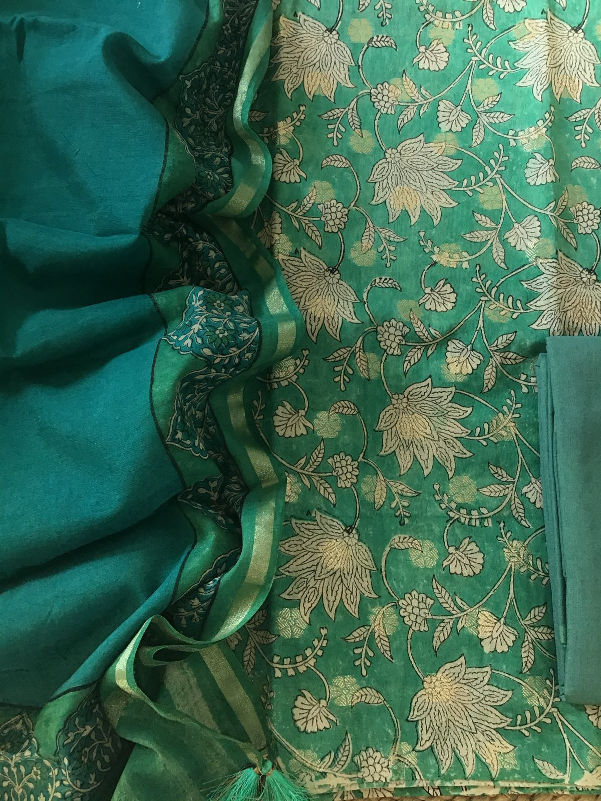 Pure Chanderi Printed Banarasi Weaved Suit - Green