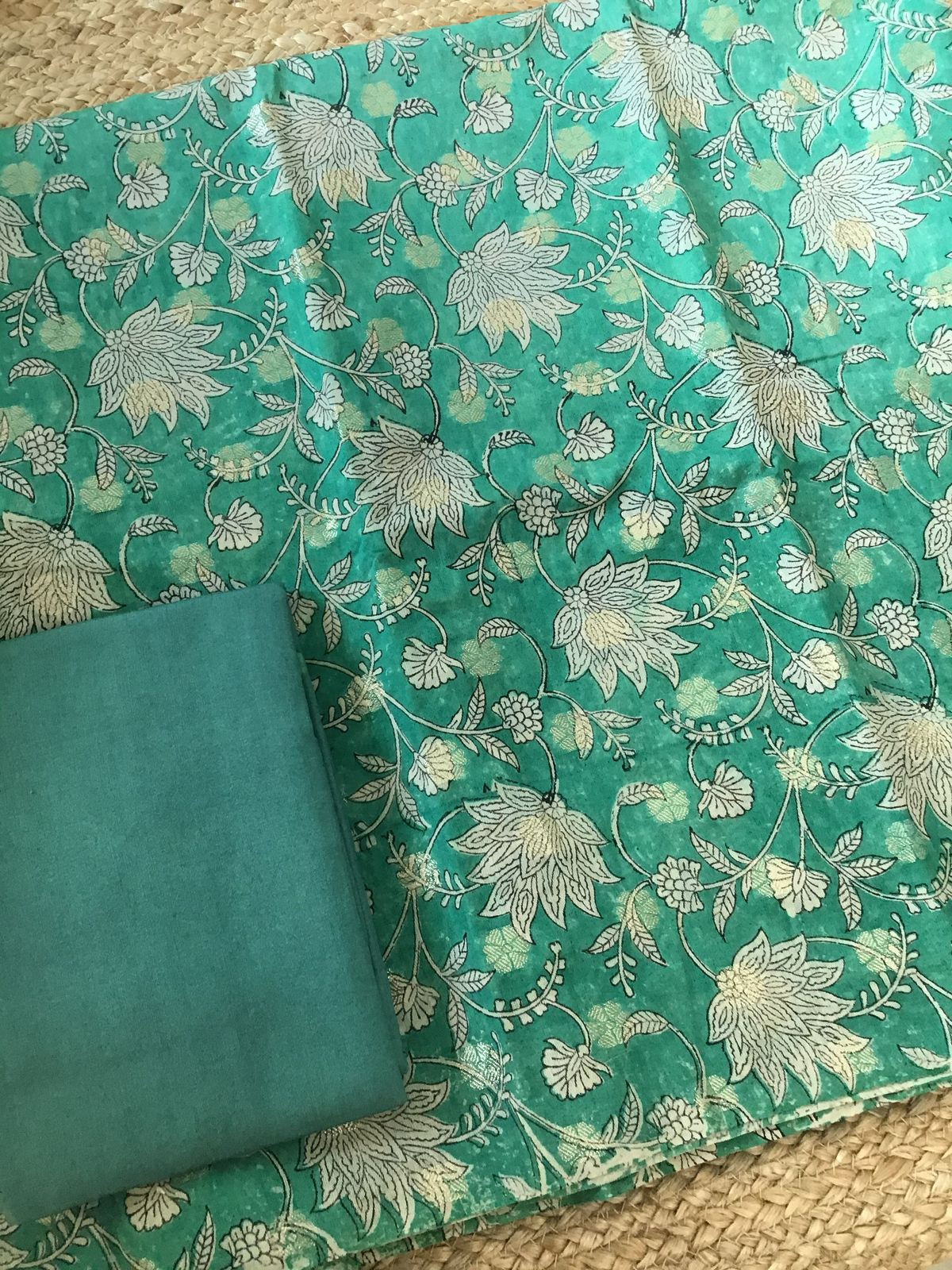 Pure Chanderi Printed Banarasi Weaved Suit - Green