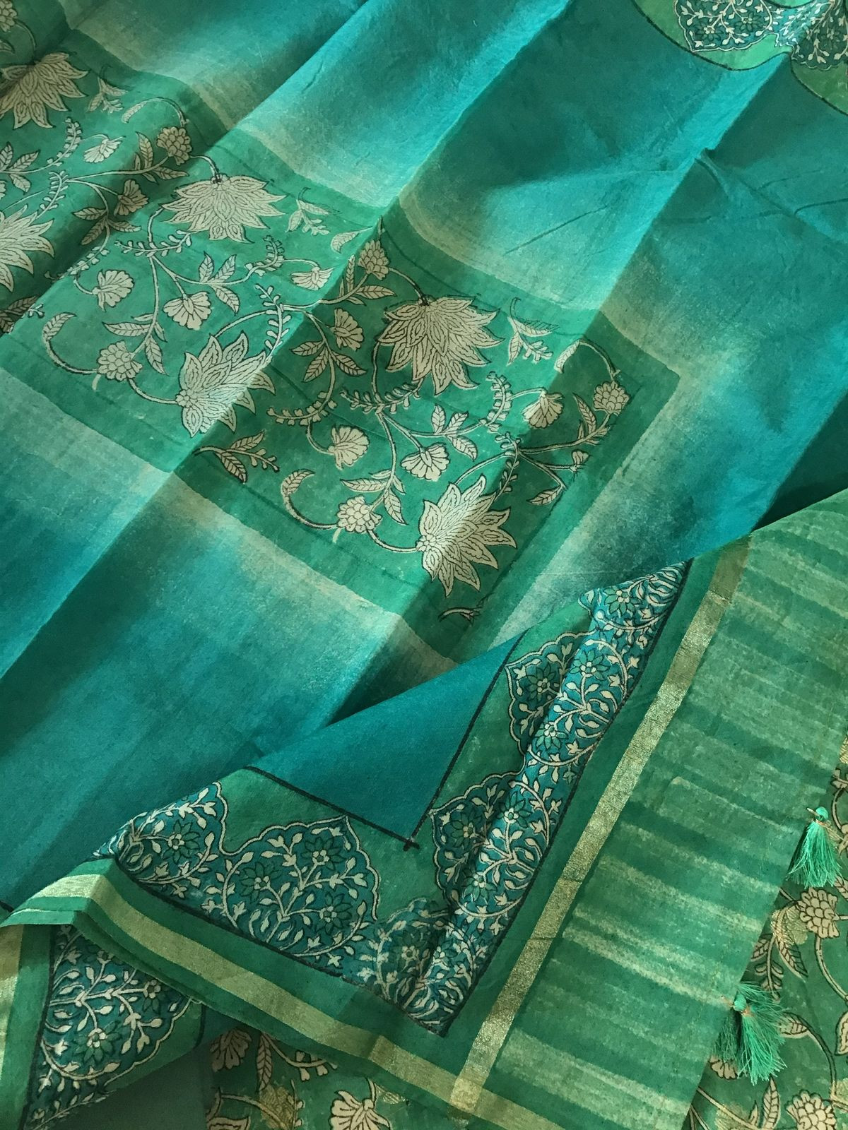 Pure Chanderi Printed Banarasi Weaved Suit - Green