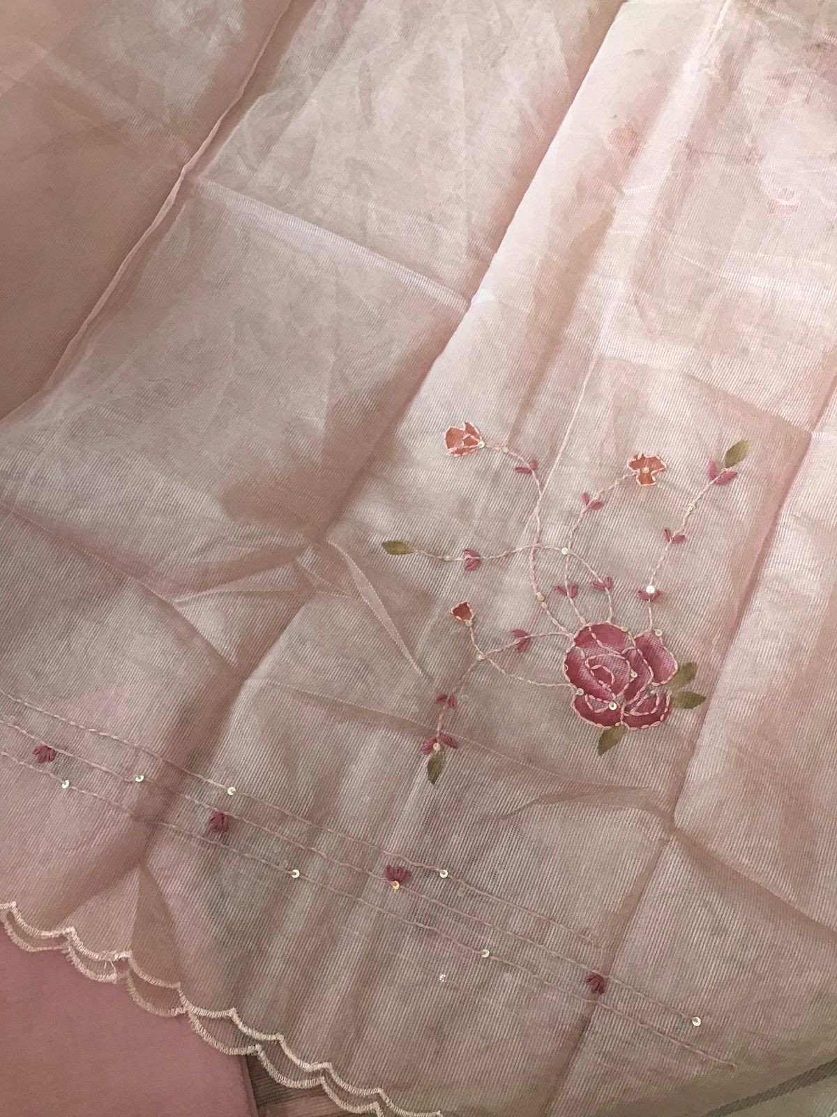 Soft Fine Supernet Printed Embroidered Suit - Onion Pink