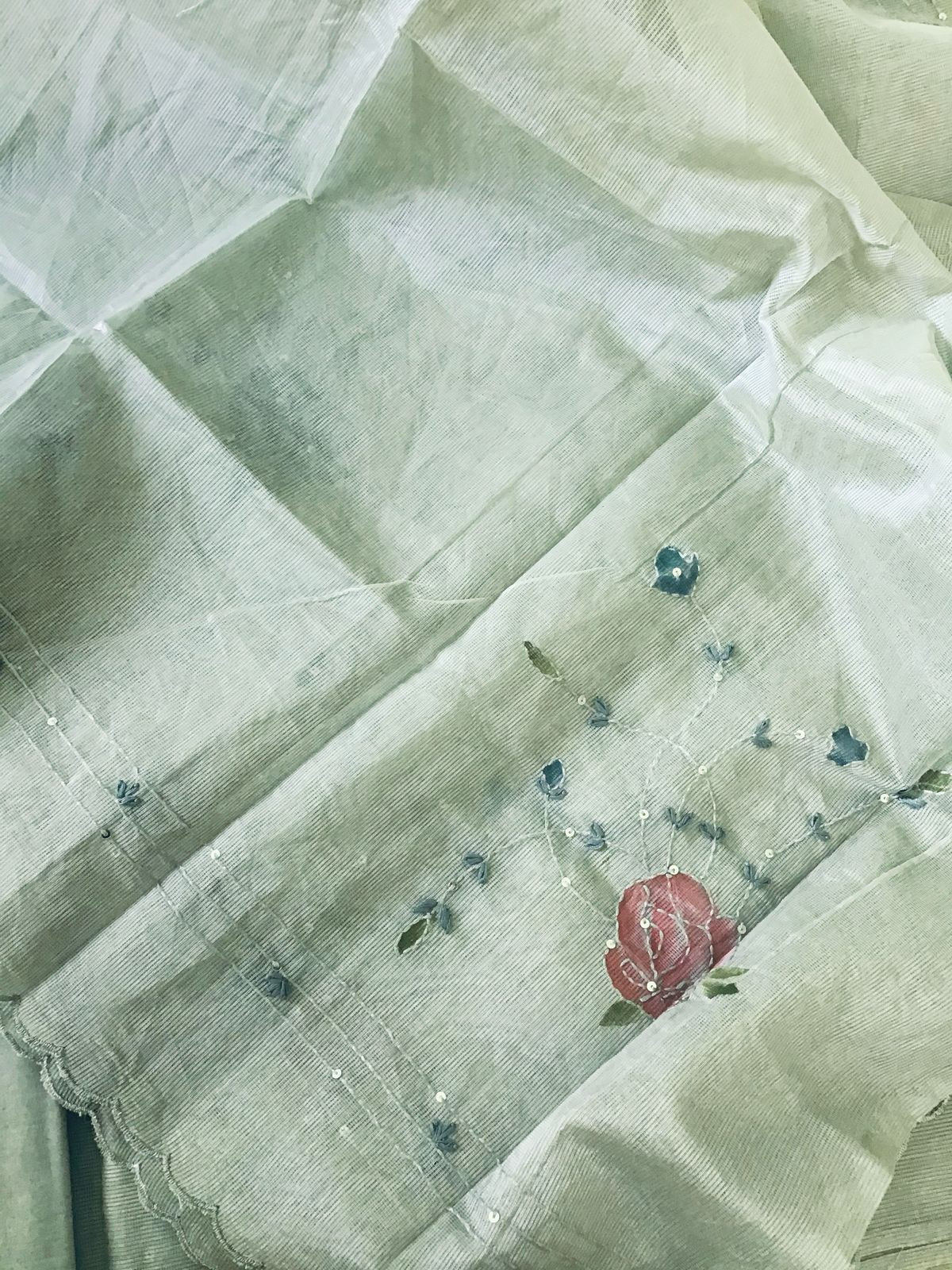 Soft Fine Supernet Printed Embroidered Suit - Grey