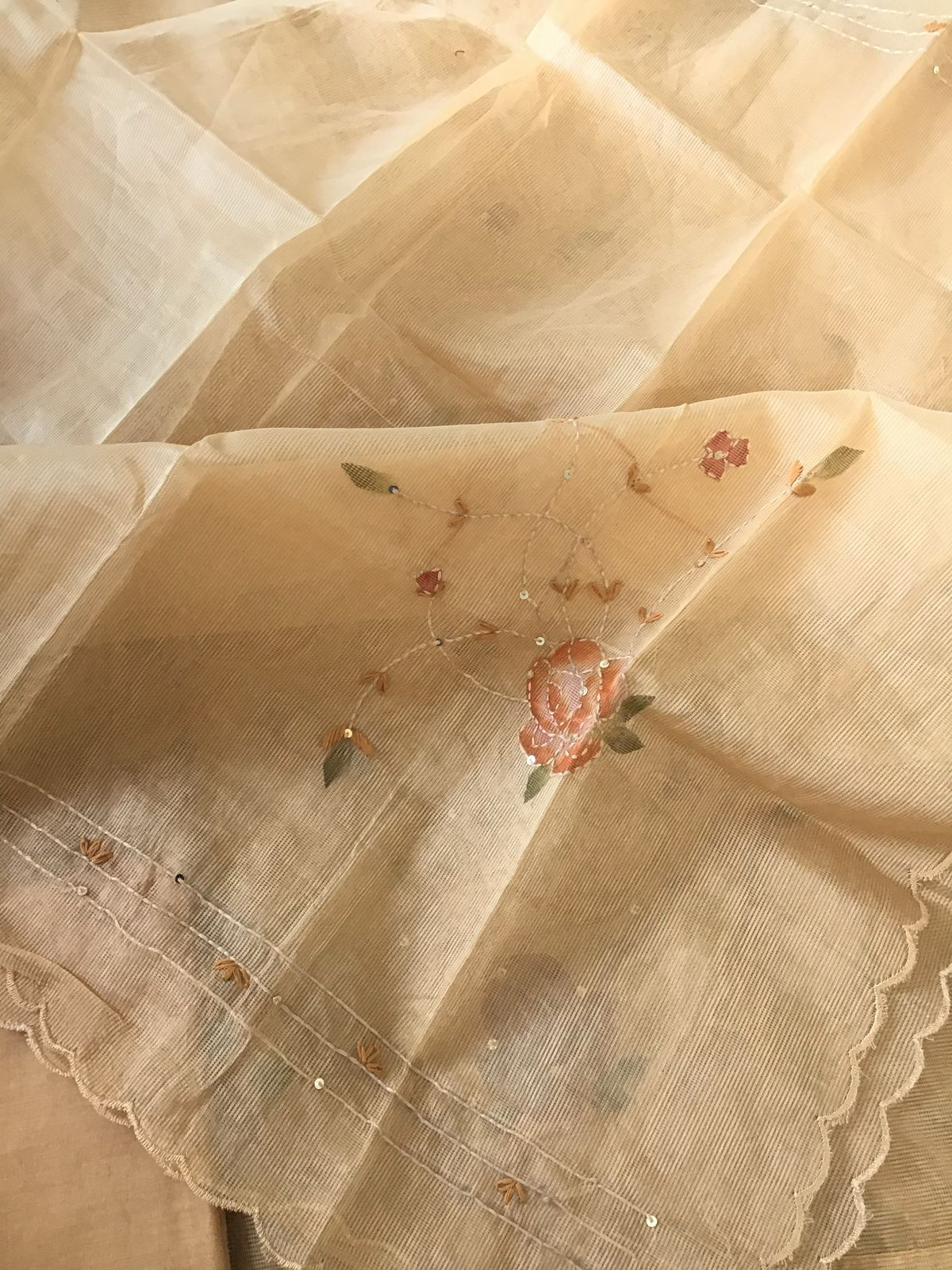 Soft Fine Supernet Printed Embroidered Suit - Beige