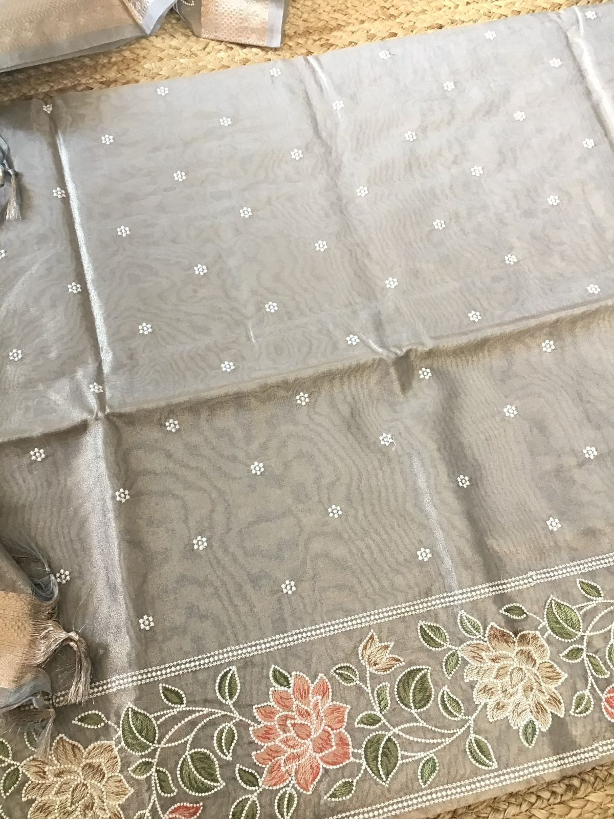 Soft Fine Tissue Organza Embroidered Suit - Grey