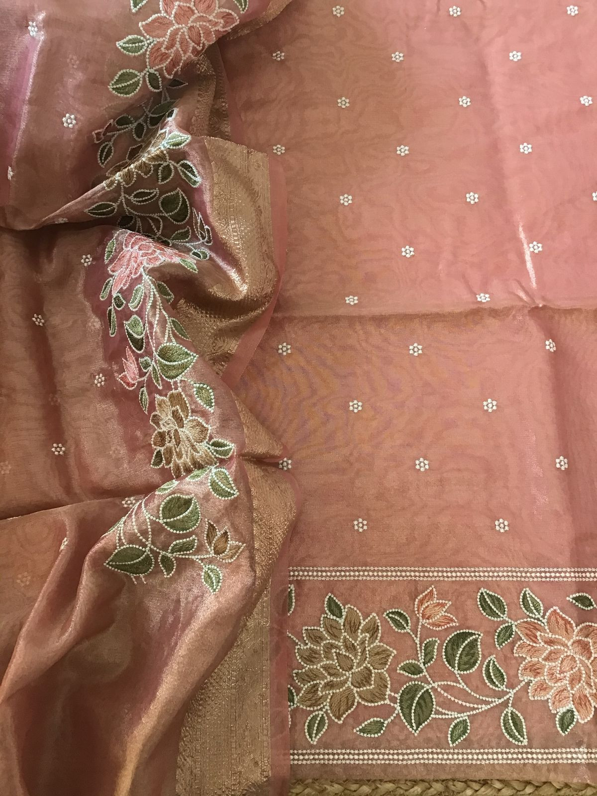 Soft Fine Tissue Organza Embroidered Suit - Peach