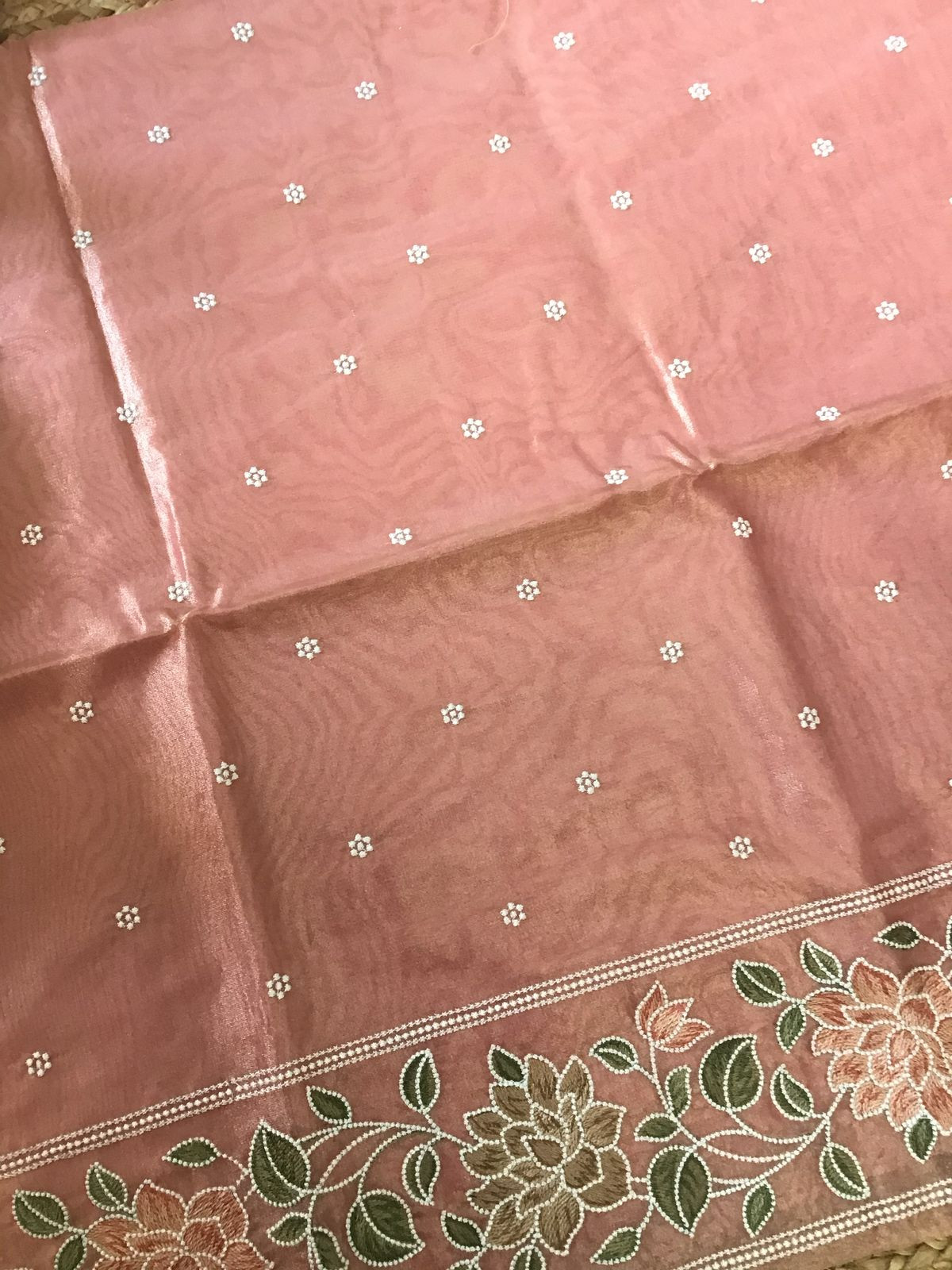 Soft Fine Tissue Organza Embroidered Suit - Peach