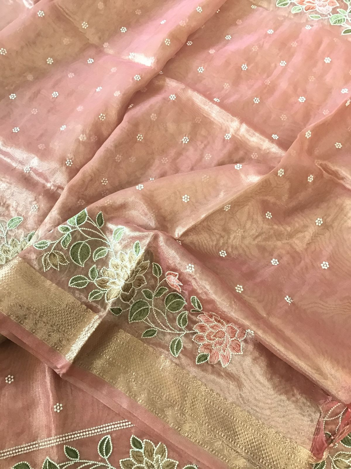 Soft Fine Tissue Organza Embroidered Suit - Peach