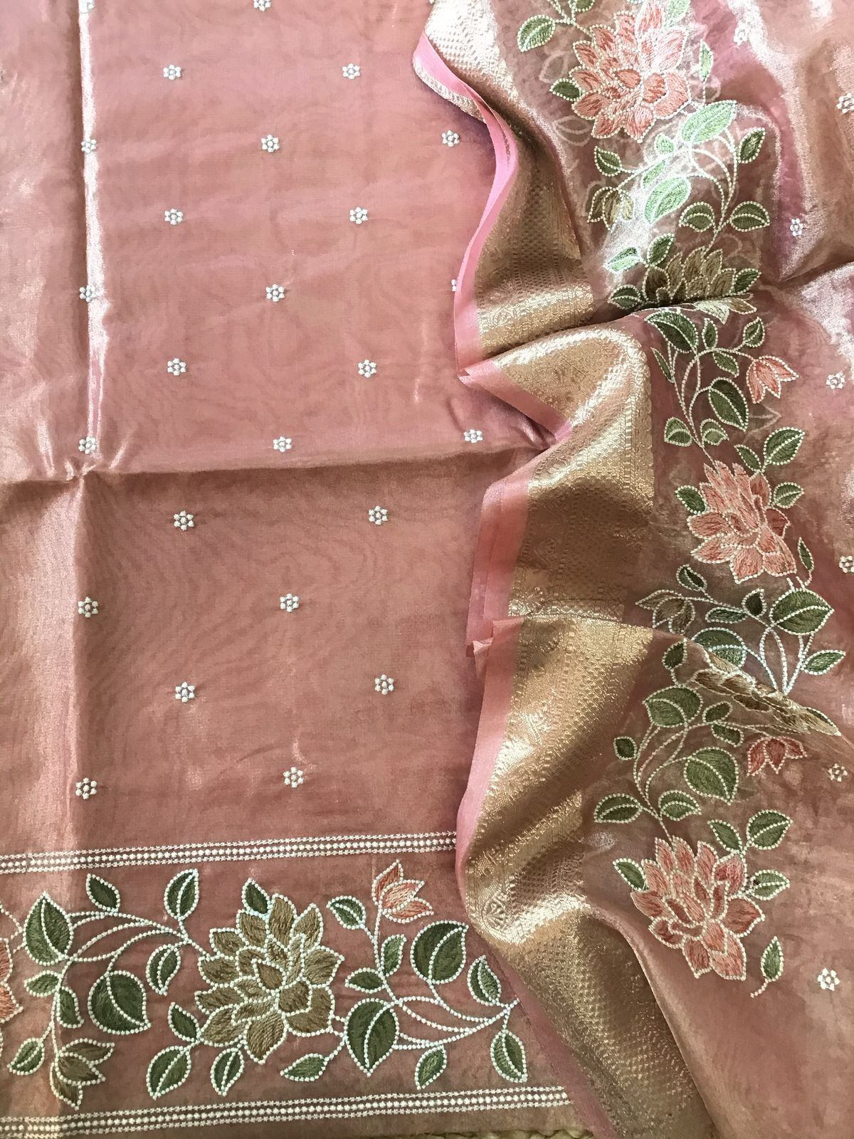 Soft Fine Tissue Organza Embroidered Suit - Peach