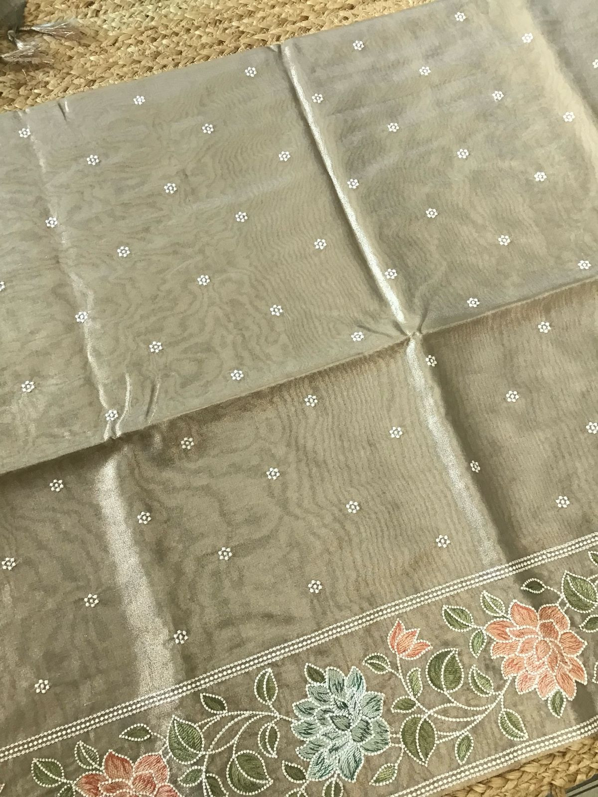 Soft Fine Tissue Organza Embroidered Suit - Beige