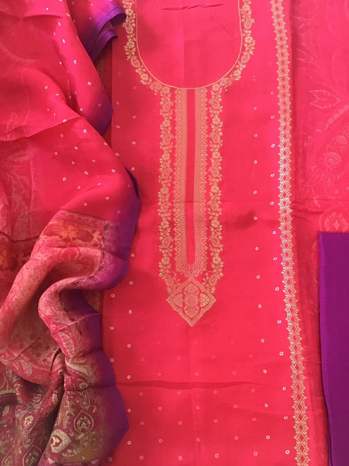 Pure Upada Silk Printed Banarasi Weaved Suit - Pink