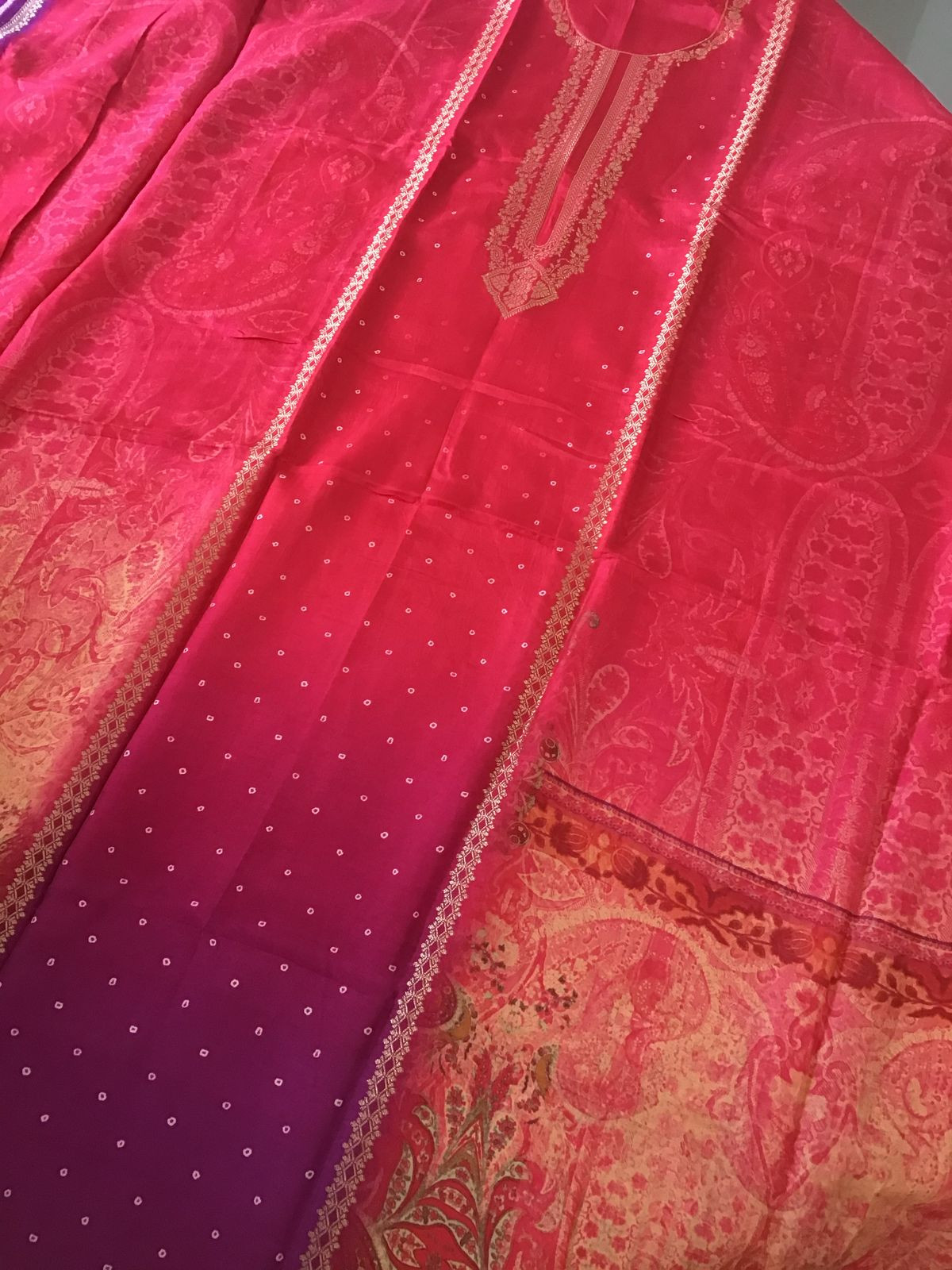 Pure Upada Silk Printed Banarasi Weaved Suit - Pink