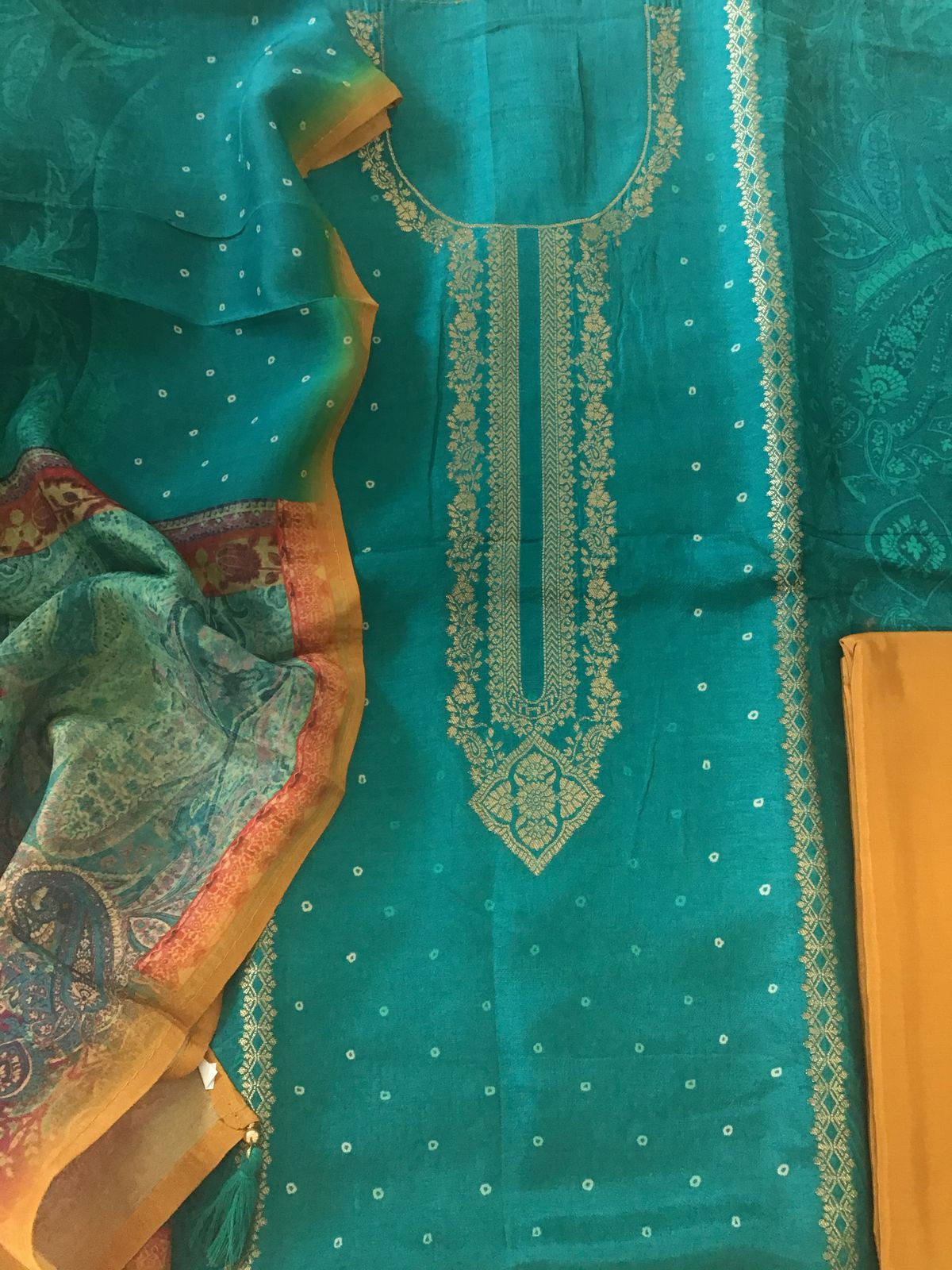 Pure Upada Silk Printed Banarasi Weaved Suit - Blue