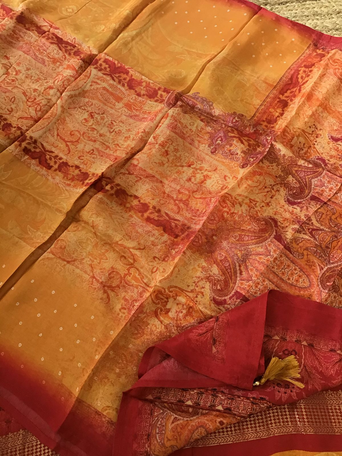 Pure Upada Silk Printed Banarasi Weaved Suit - Orange