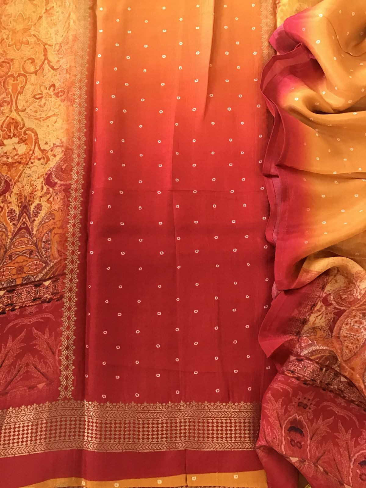 Pure Upada Silk Printed Banarasi Weaved Suit - Orange