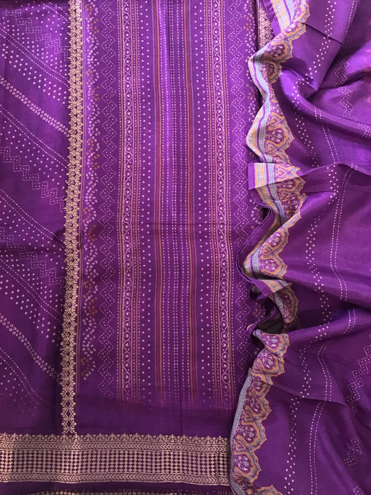 Pure Upada Silk Printed Banarasi Weaved Suit - Purple
