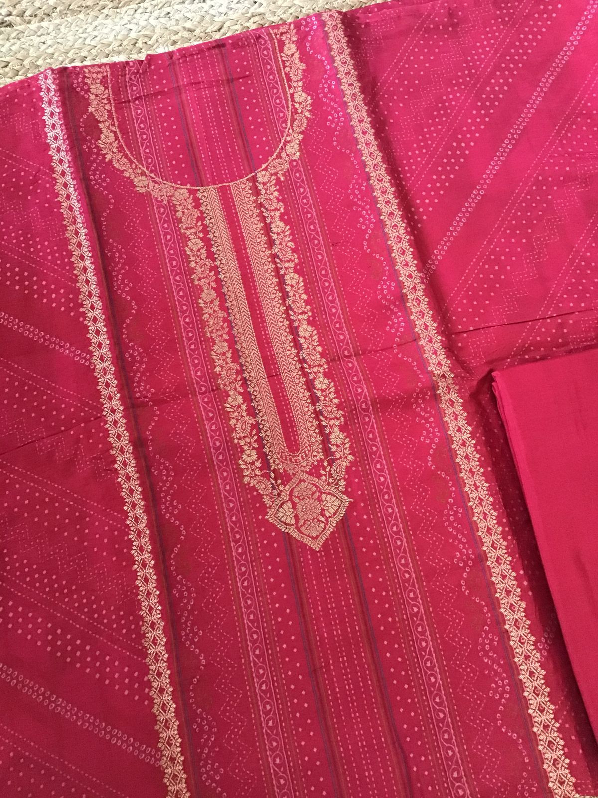 Pure Upada Silk Printed Banarasi Weaved Suit - Pink
