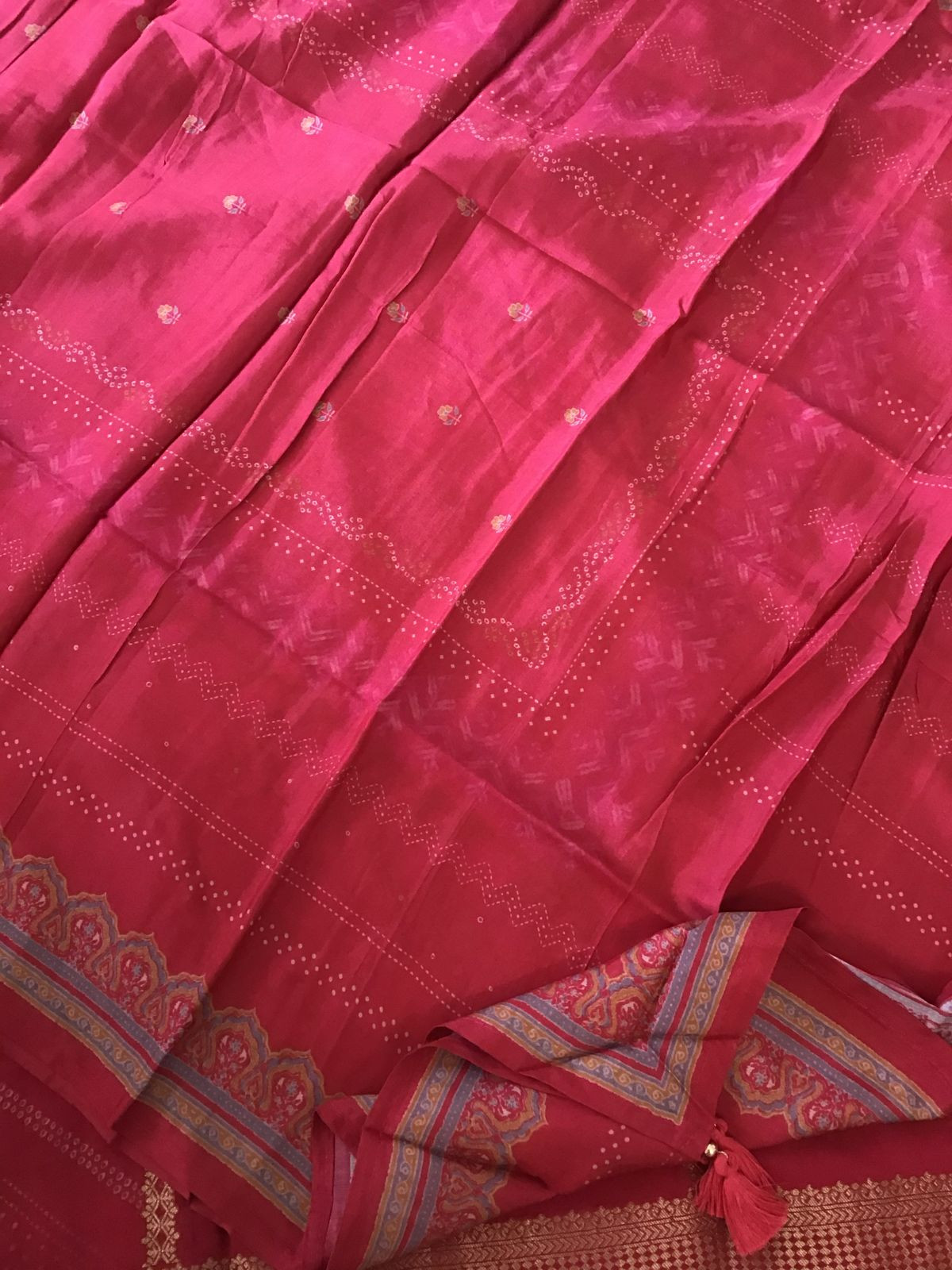 Pure Upada Silk Printed Banarasi Weaved Suit - Pink