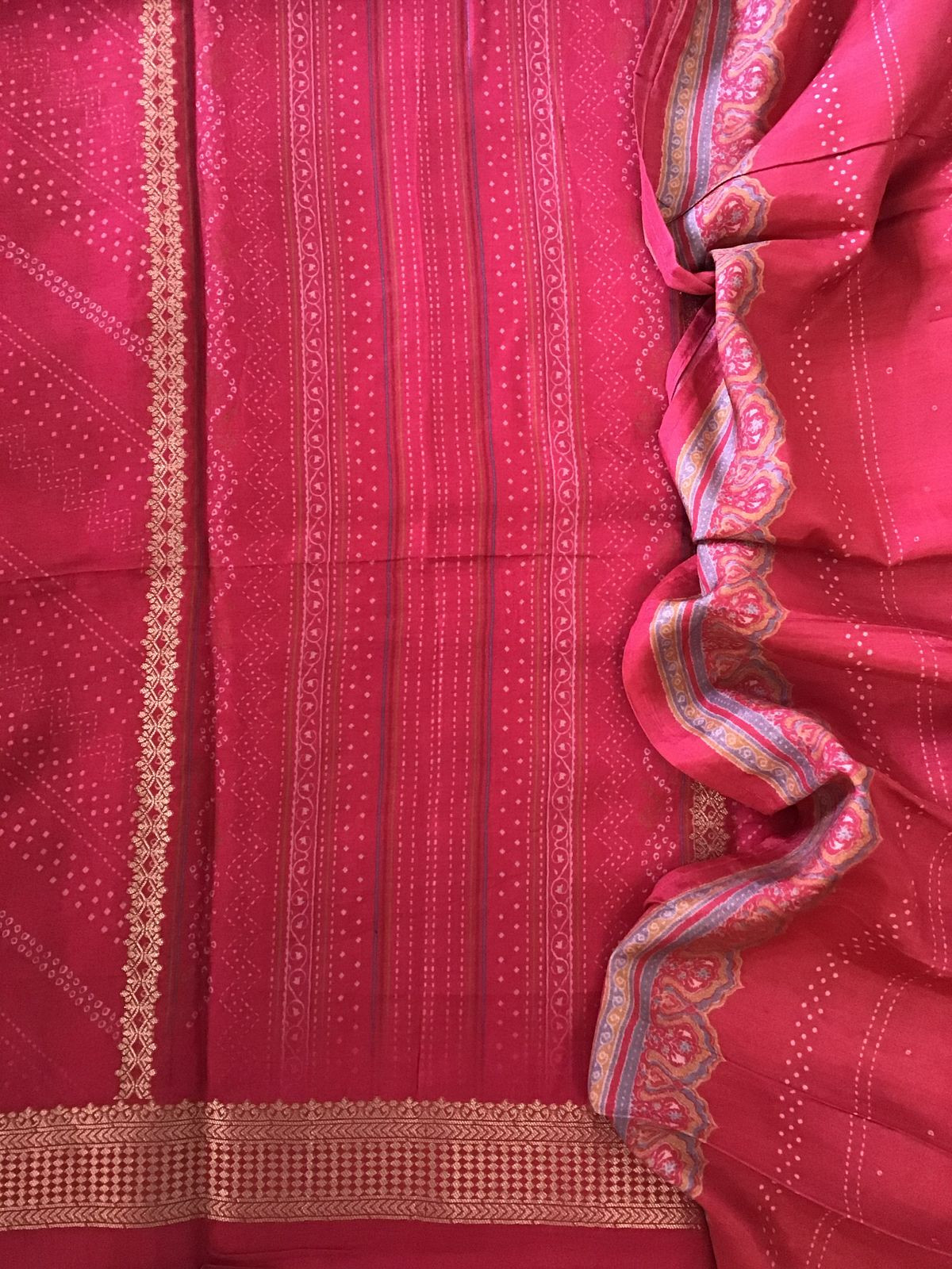 Pure Upada Silk Printed Banarasi Weaved Suit - Pink