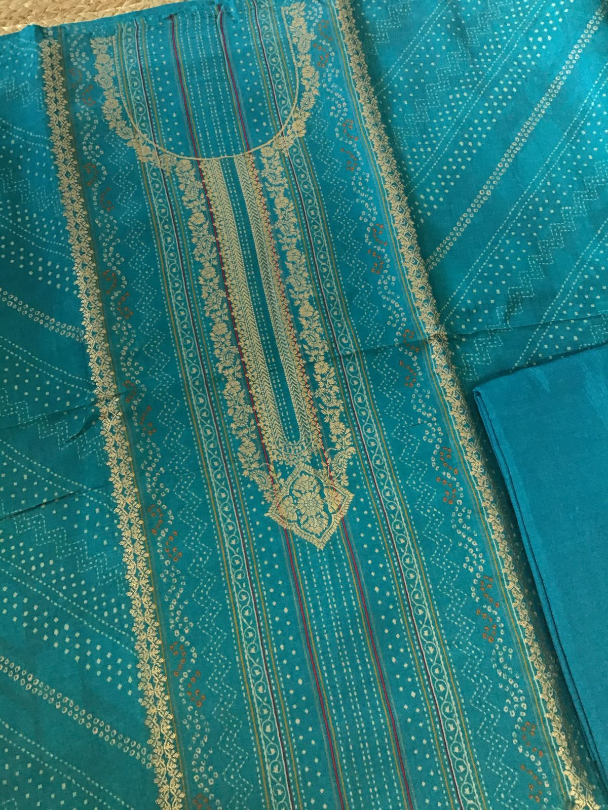Pure Upada Silk Printed Banarasi Weaved Suit - Blue