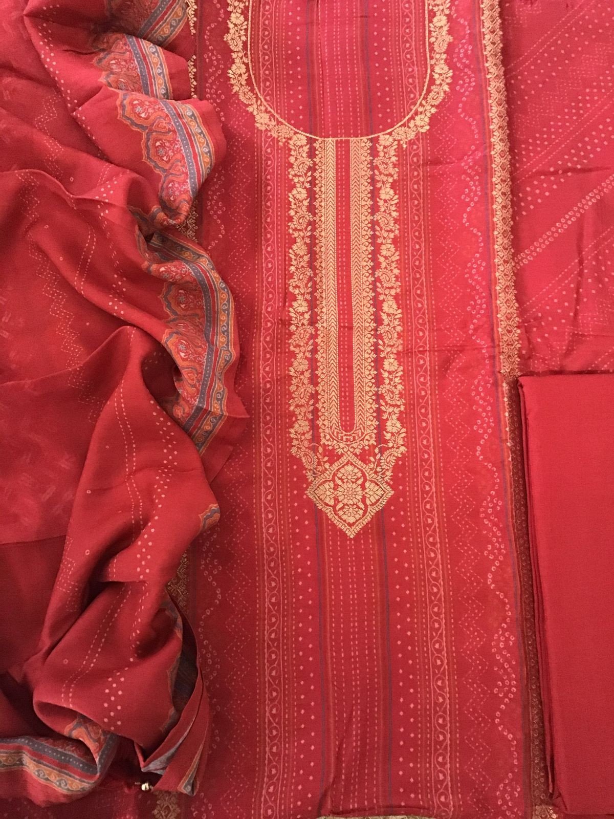 Pure Upada Silk Printed Banarasi Weaved Suit - Red