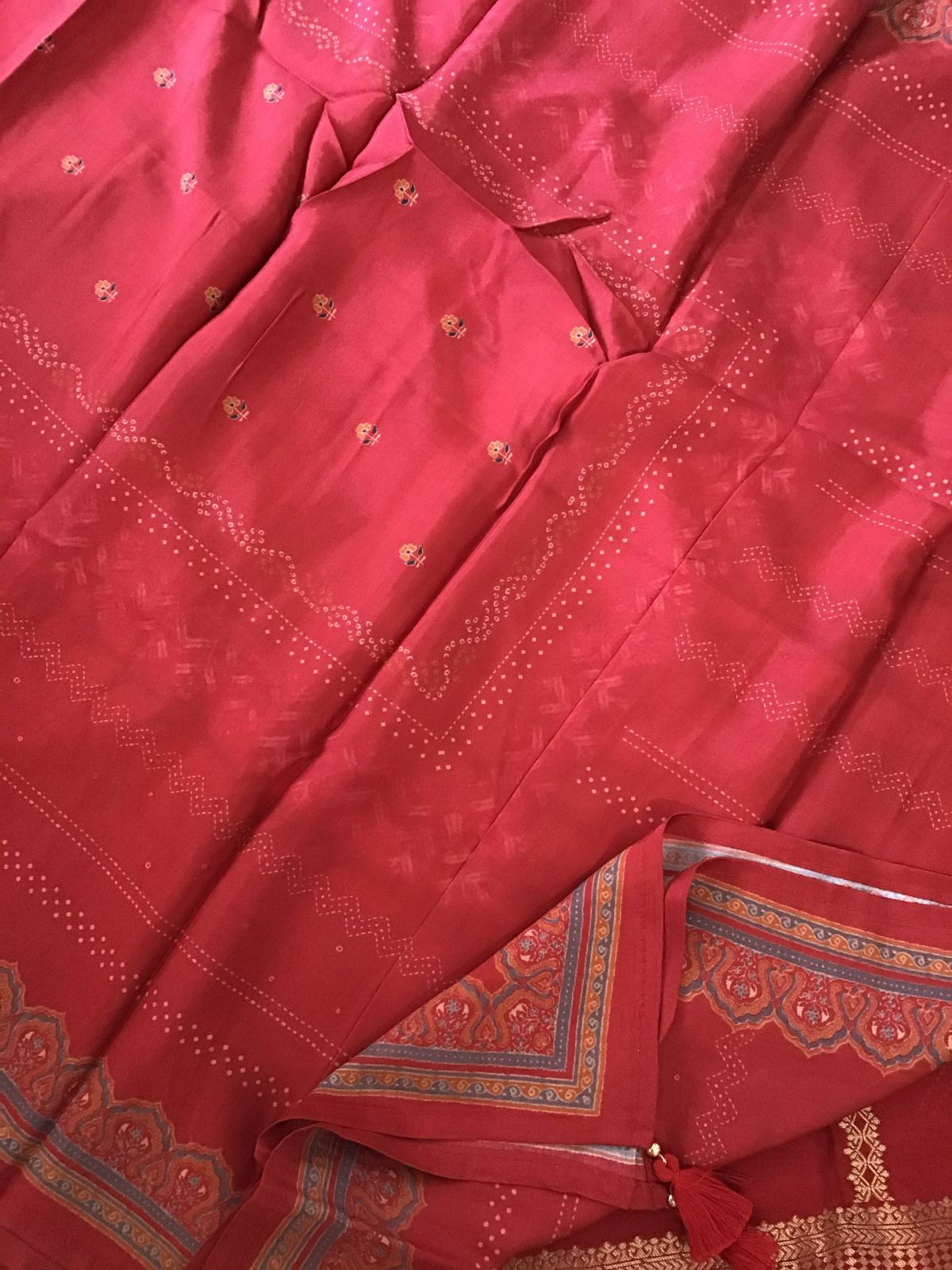 Pure Upada Silk Printed Banarasi Weaved Suit - Red