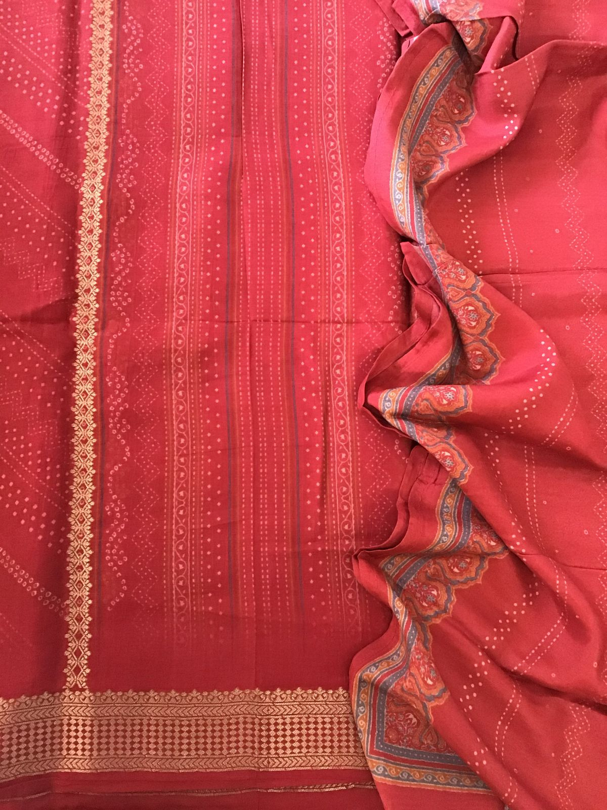 Pure Upada Silk Printed Banarasi Weaved Suit - Red
