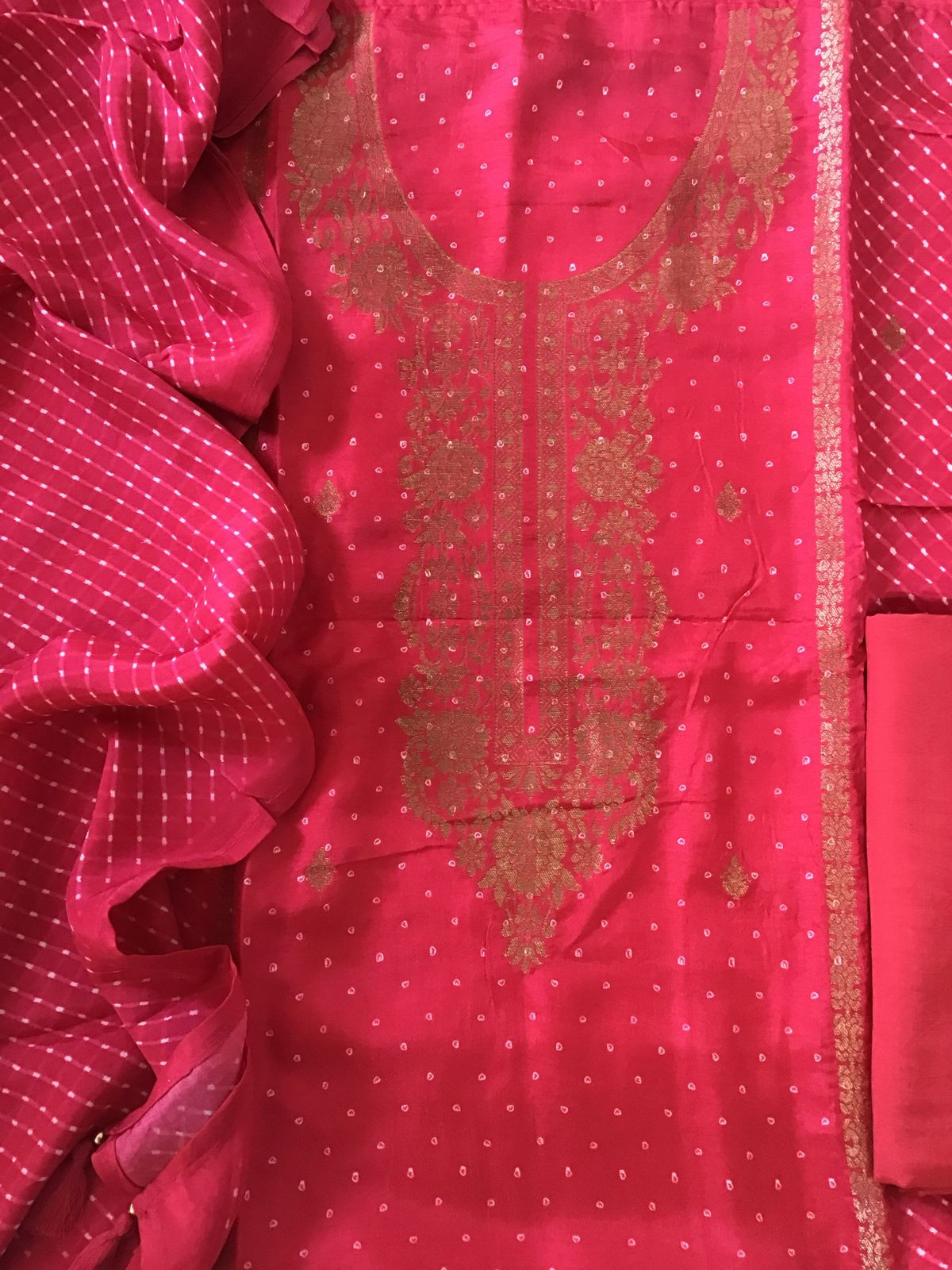 Pure Upada Silk Printed Banarasi Weaved Suit - Pink