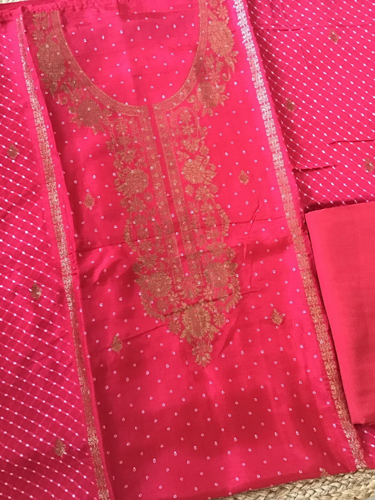 Pure Upada Silk Printed Banarasi Weaved Suit - Pink