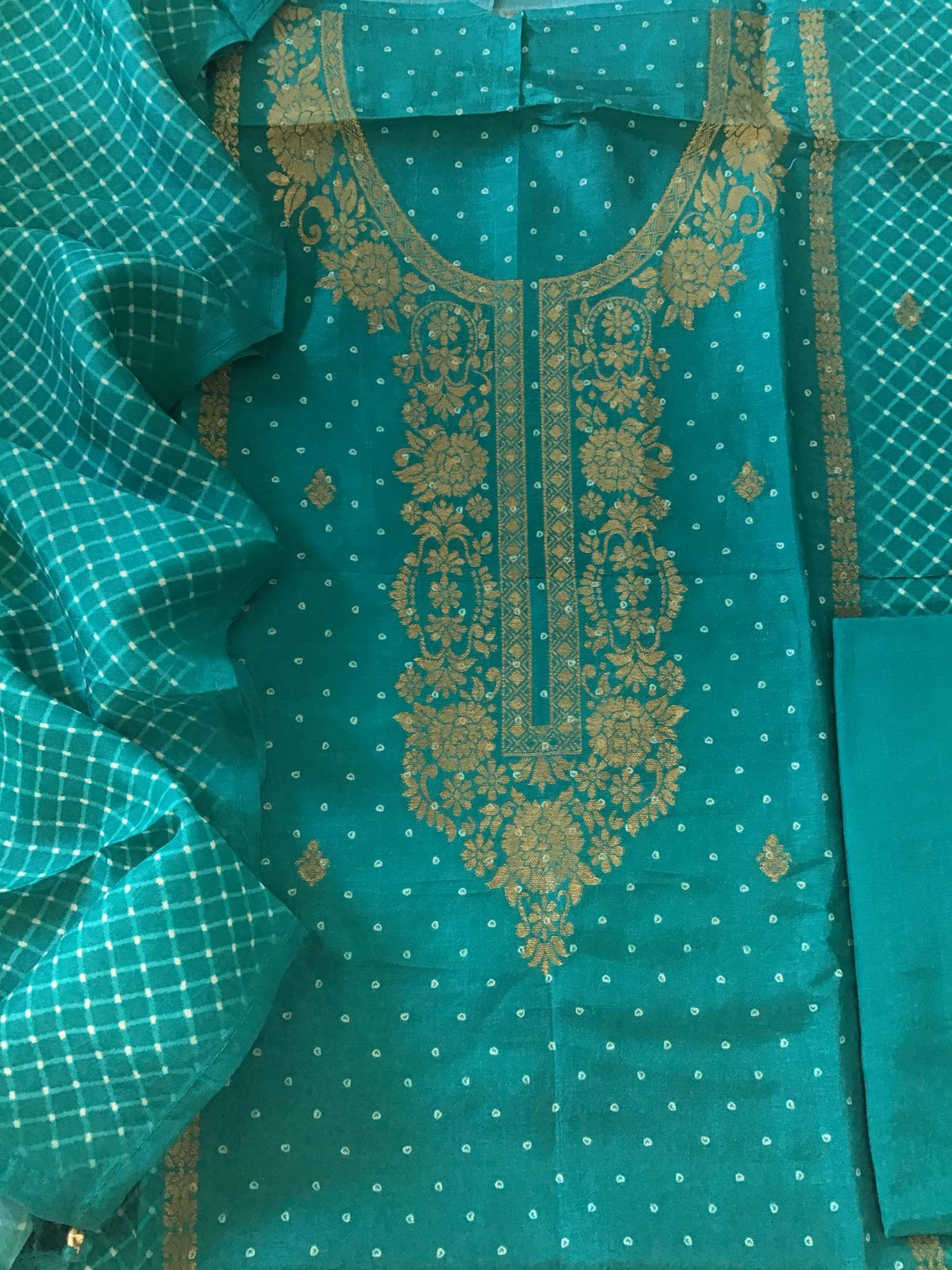 Pure Upada Silk Printed Banarasi Weaved Suit - Blue