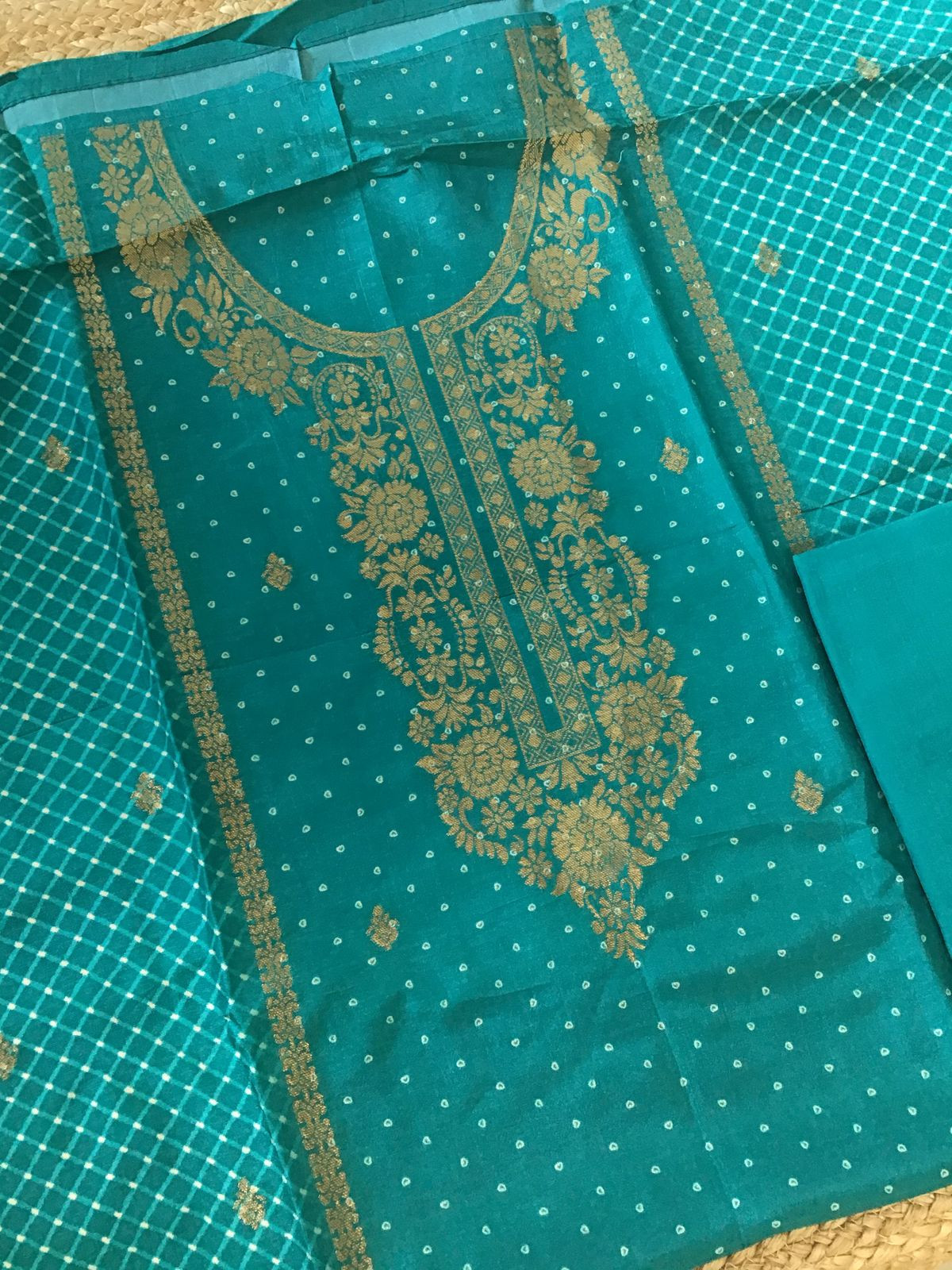 Pure Upada Silk Printed Banarasi Weaved Suit - Blue