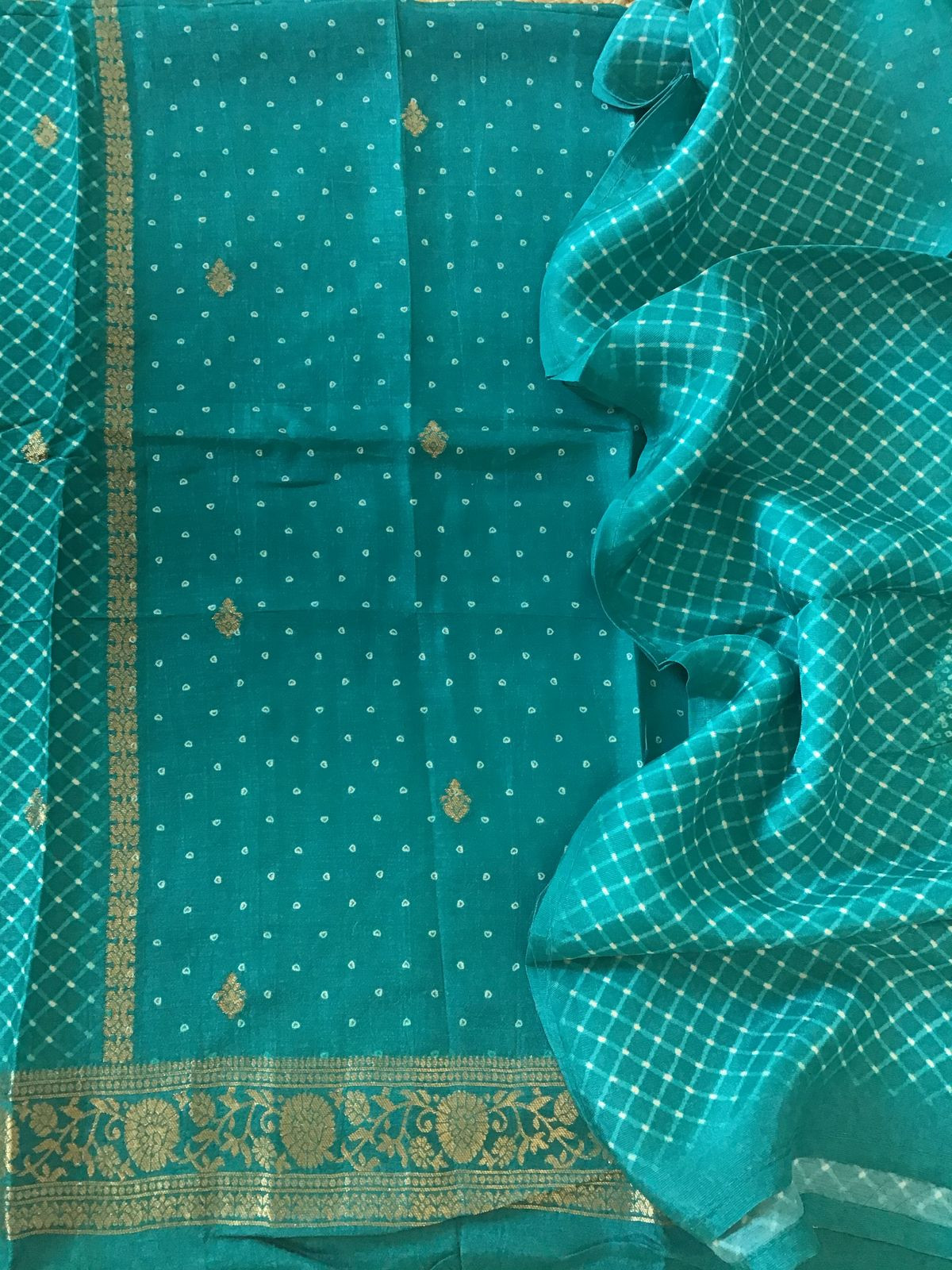 Pure Upada Silk Printed Banarasi Weaved Suit - Blue