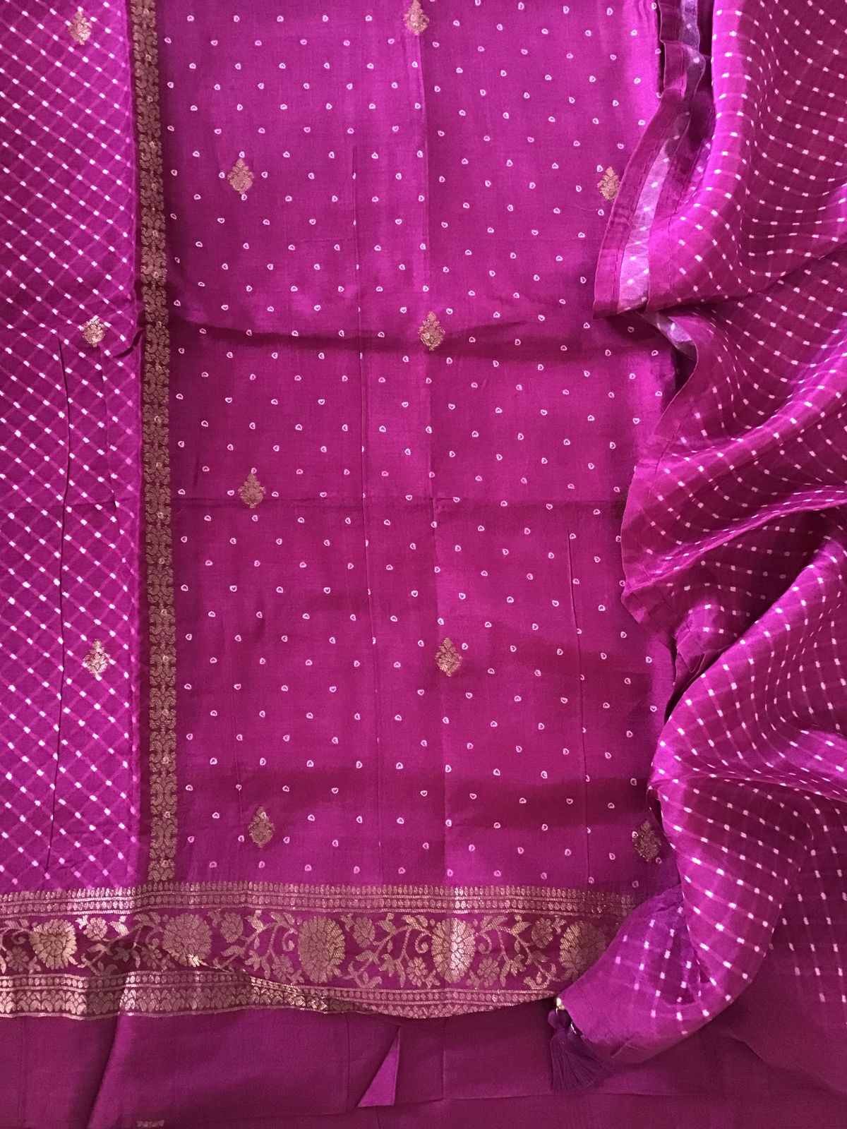 Pure Upada Silk Printed Banarasi Weaved Suit - Magenta