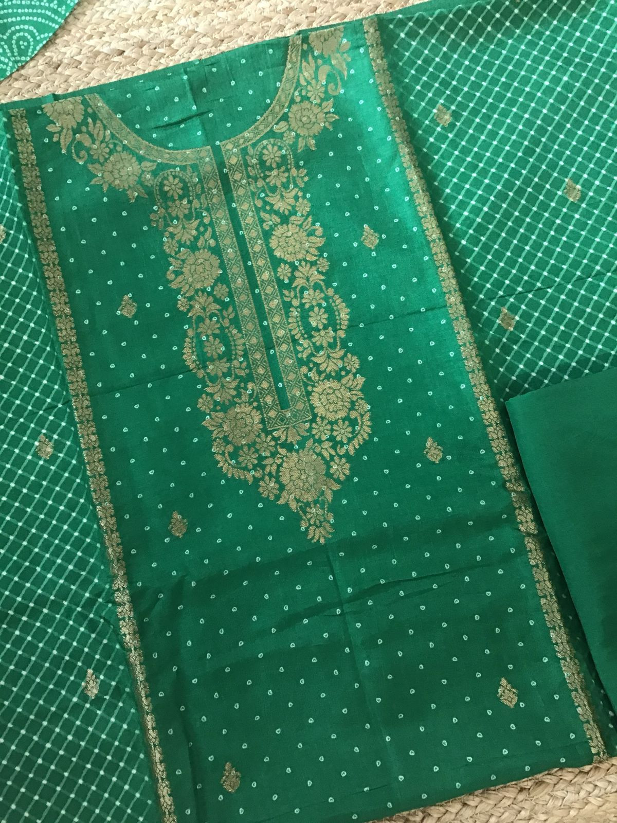 Pure Upada Silk Printed Banarasi Weaved Suit - Green