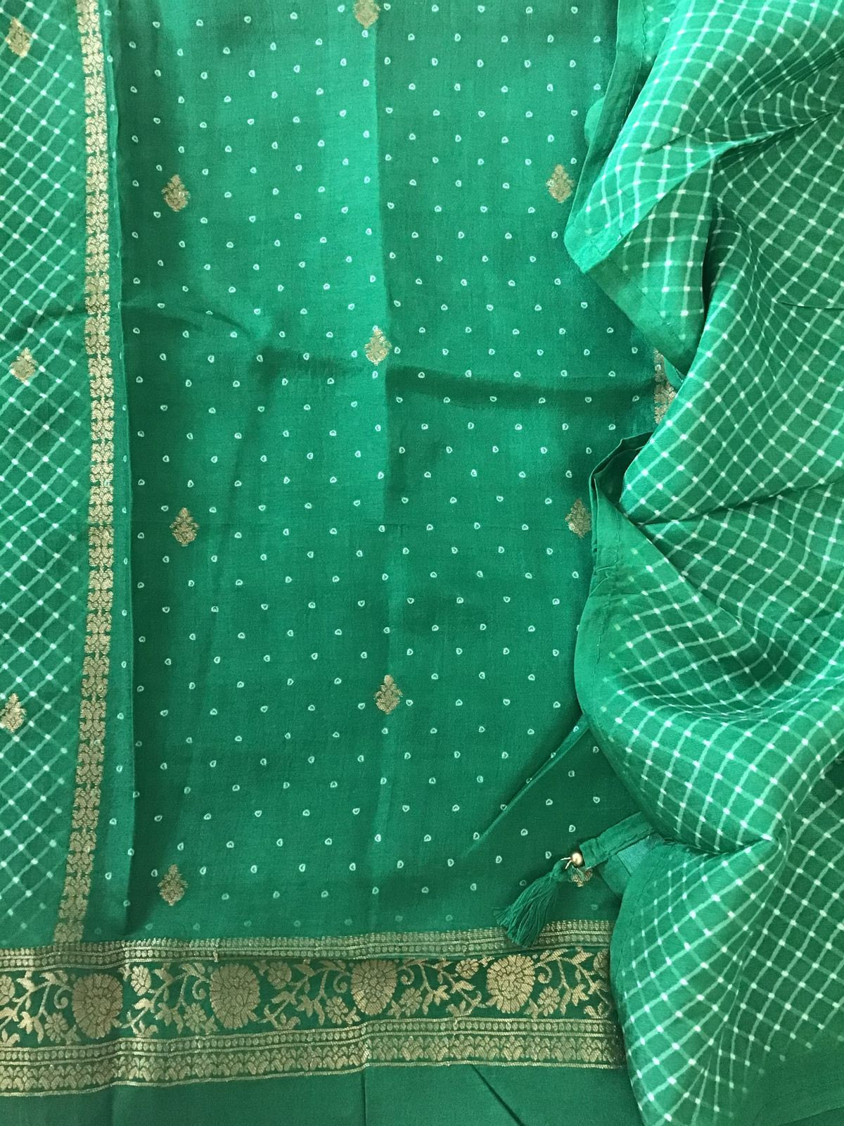 Pure Upada Silk Printed Banarasi Weaved Suit - Green