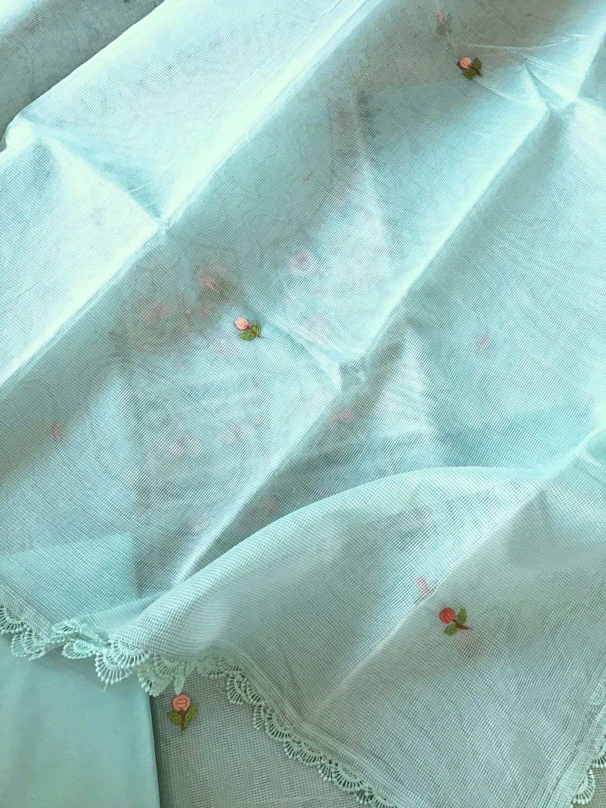 Soft Fine Supernet Embroidered Suit - Sea Blue