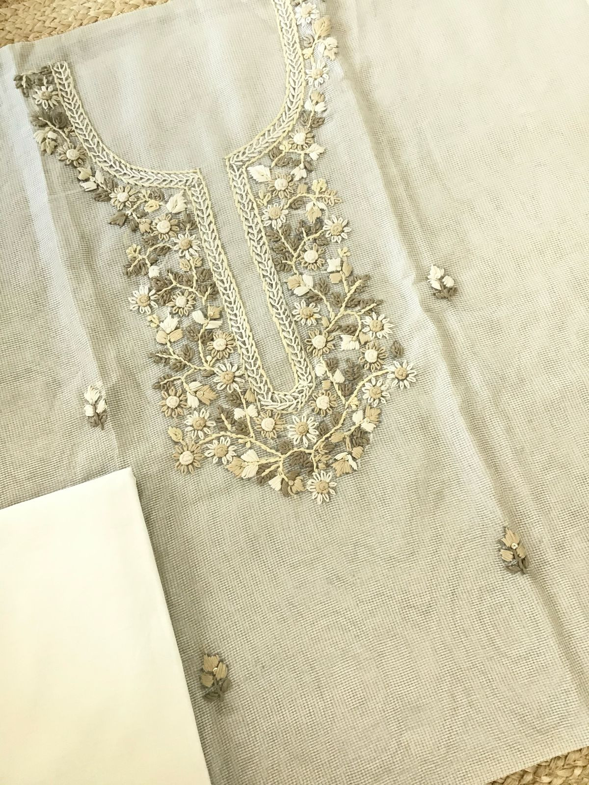 Soft Fine Supernet Embroidered Suit - Beige