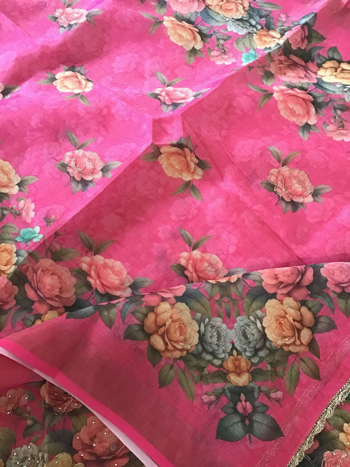 Soft Tissue Slub Cotton Printed Embroidered Suit - Pink