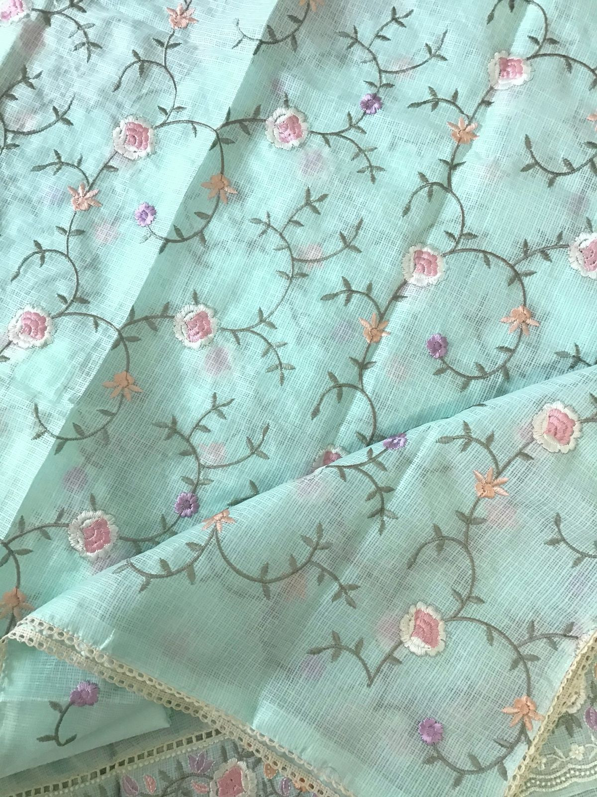 Soft Kota Silk Embroidered Suit - Blue