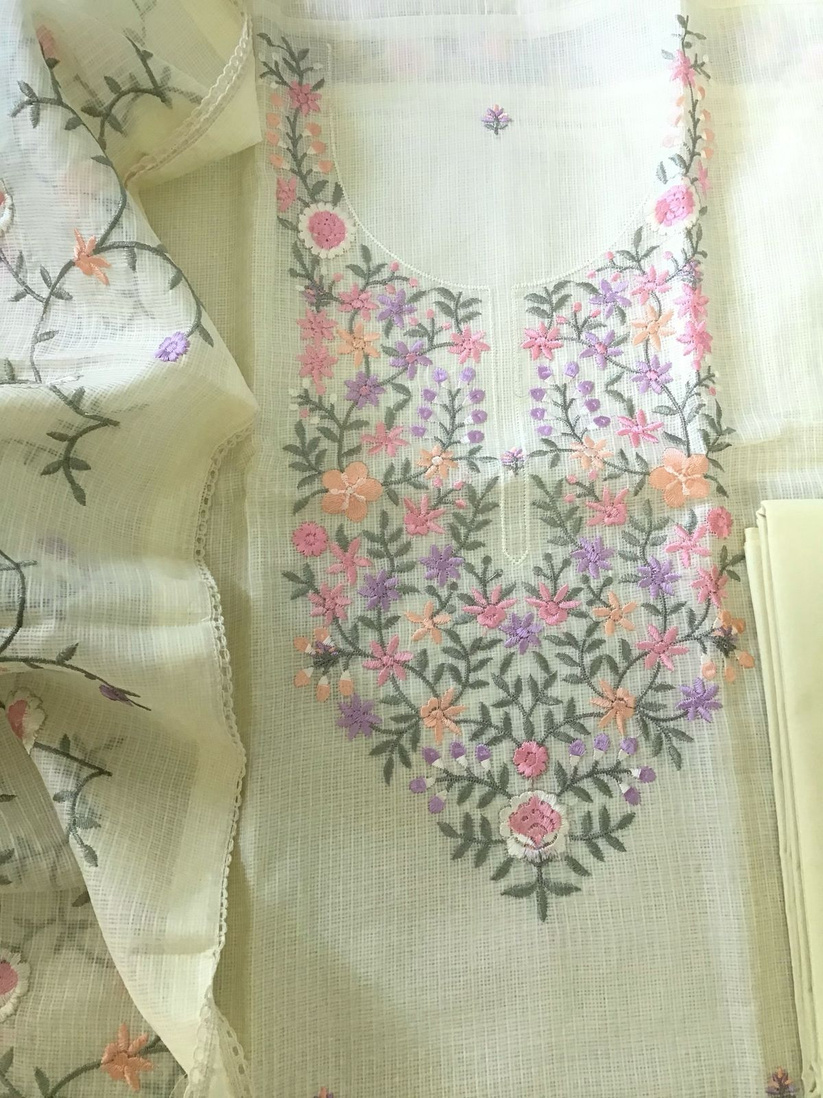 Soft Kota Silk Embroidered Suit - Yellow