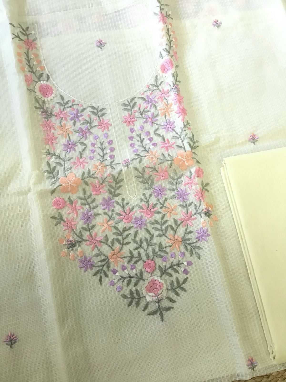 Soft Kota Silk Embroidered Suit - Yellow