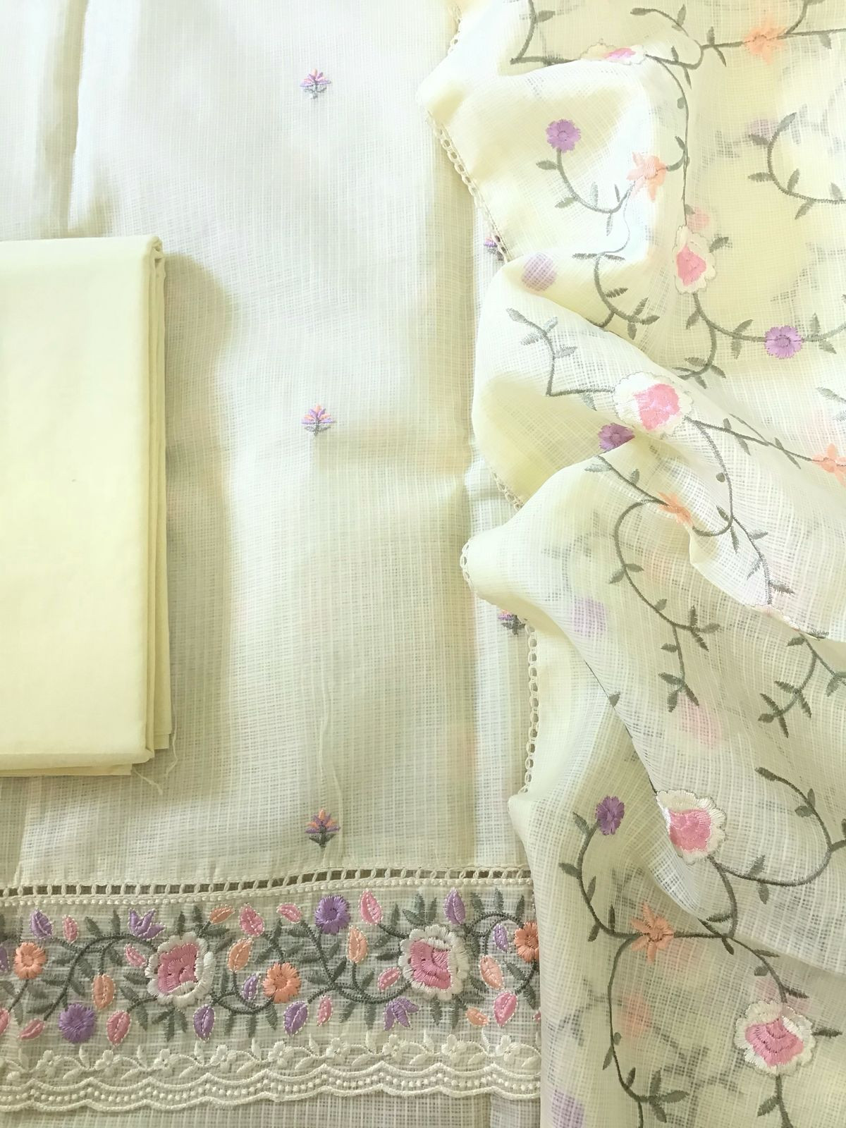 Soft Kota Silk Embroidered Suit - Yellow