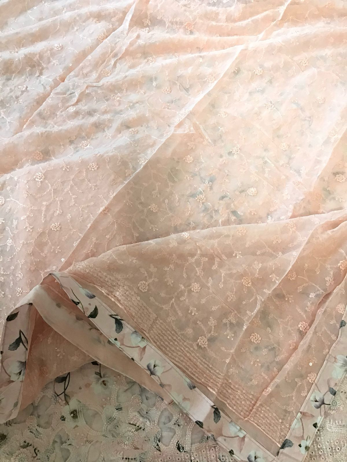 Pure Cotton Printed Embroidered Suit - Peach