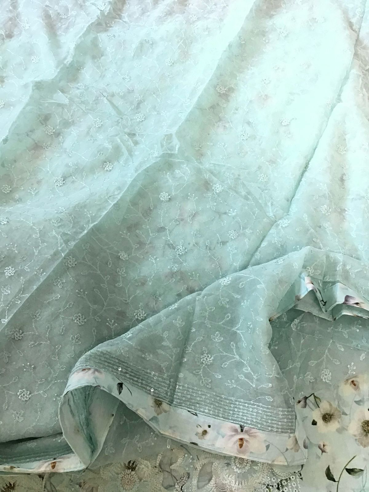 Pure Cotton Printed Embroidered Suit - Blue