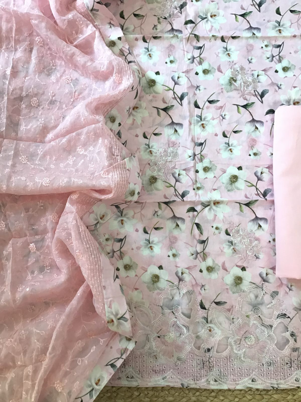 Pure Cotton Printed Embroidered Suit - Pink