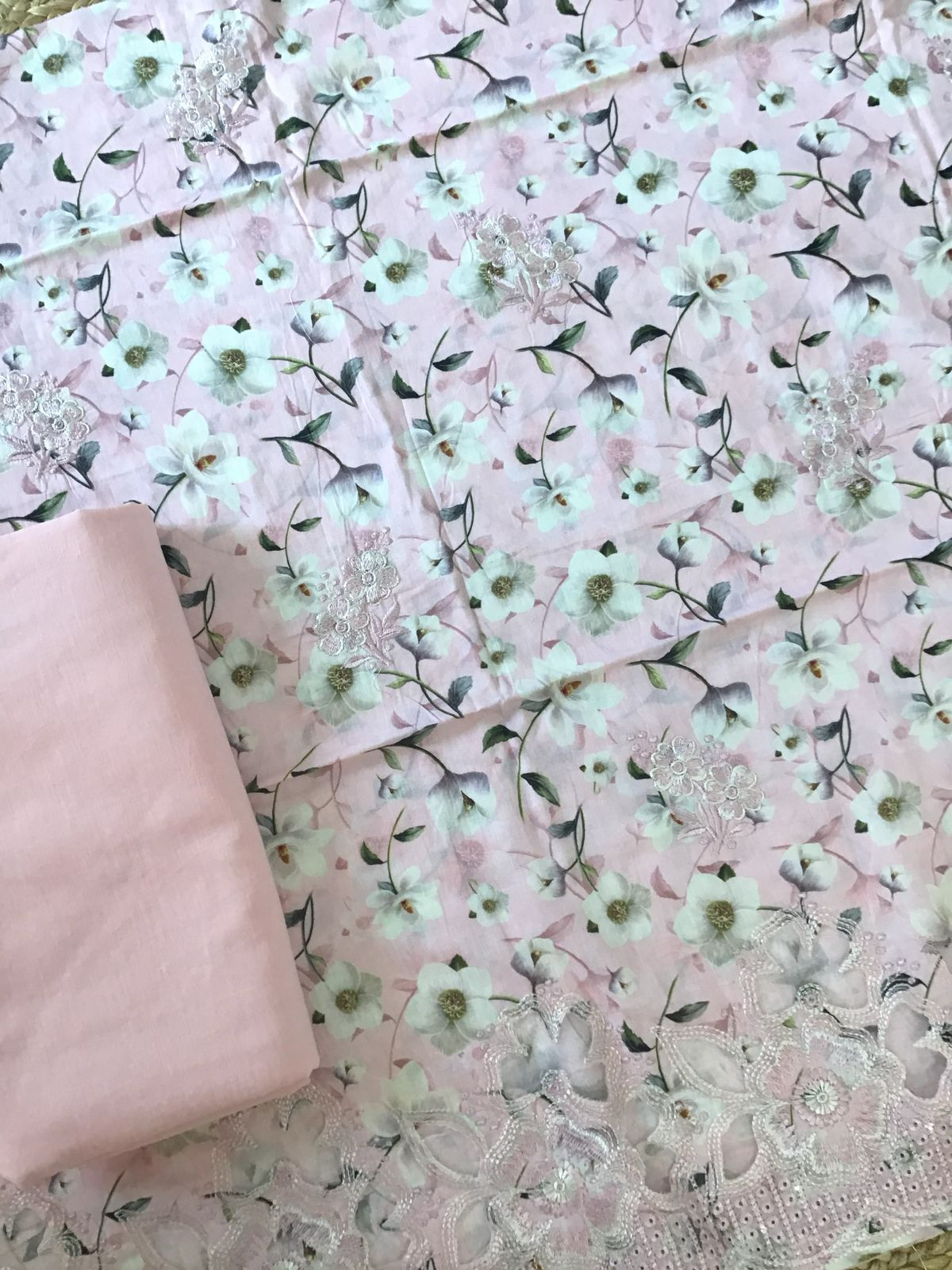 Pure Cotton Printed Embroidered Suit - Pink