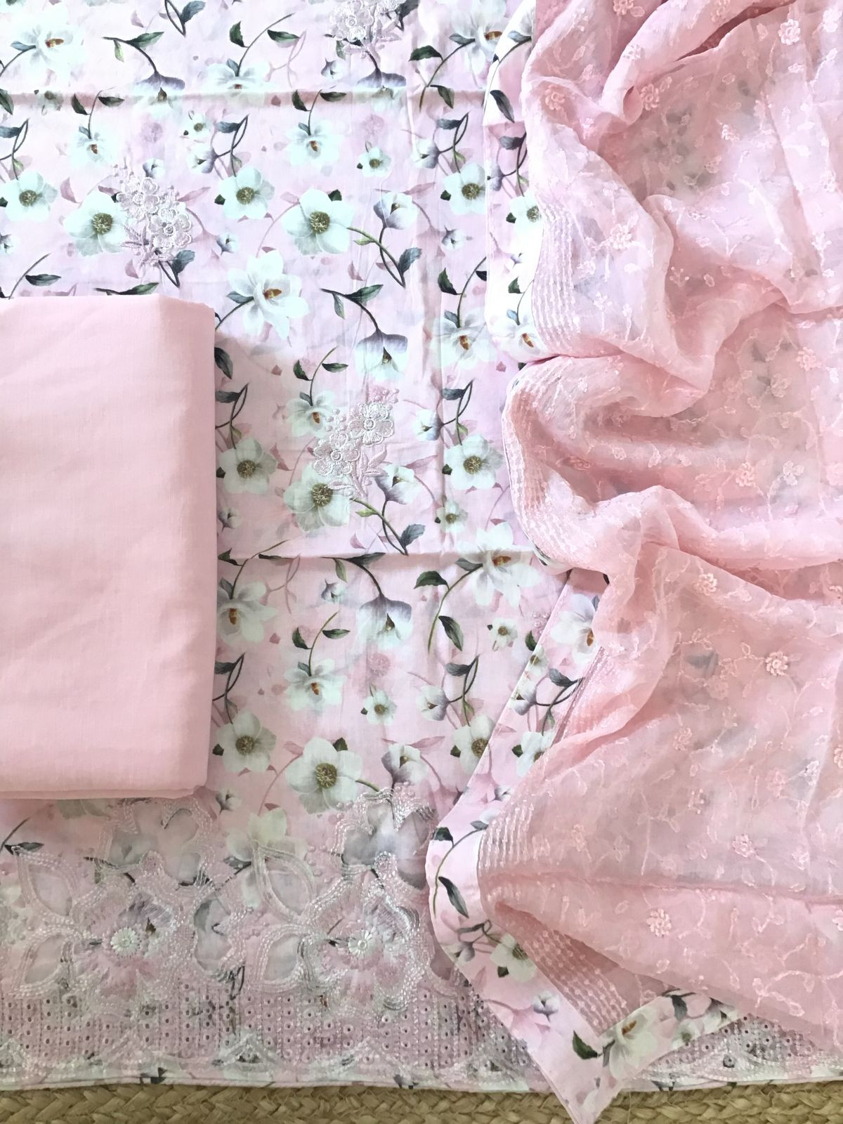 Pure Cotton Printed Embroidered Suit - Pink